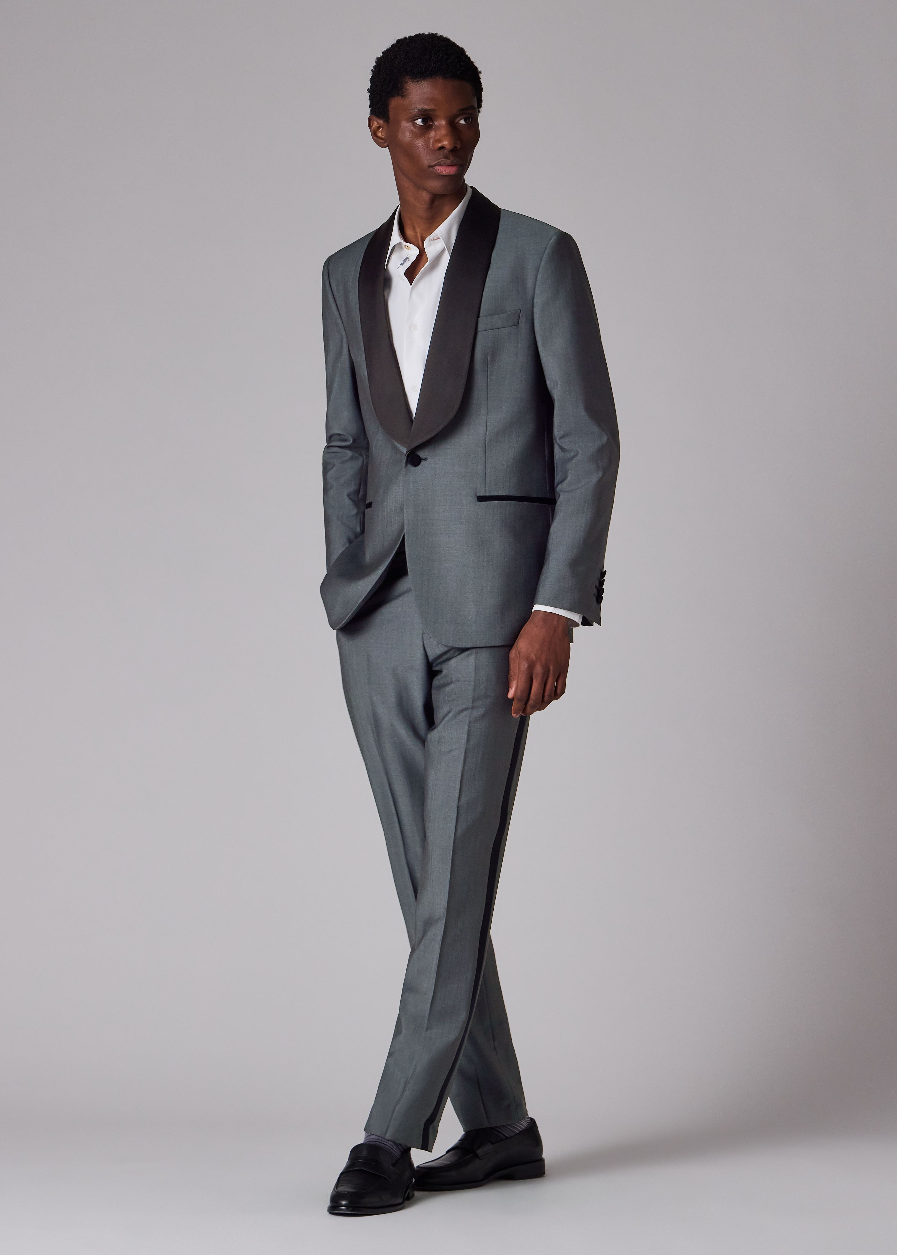 Slate Blue Wool-Mohair Evening Blazer