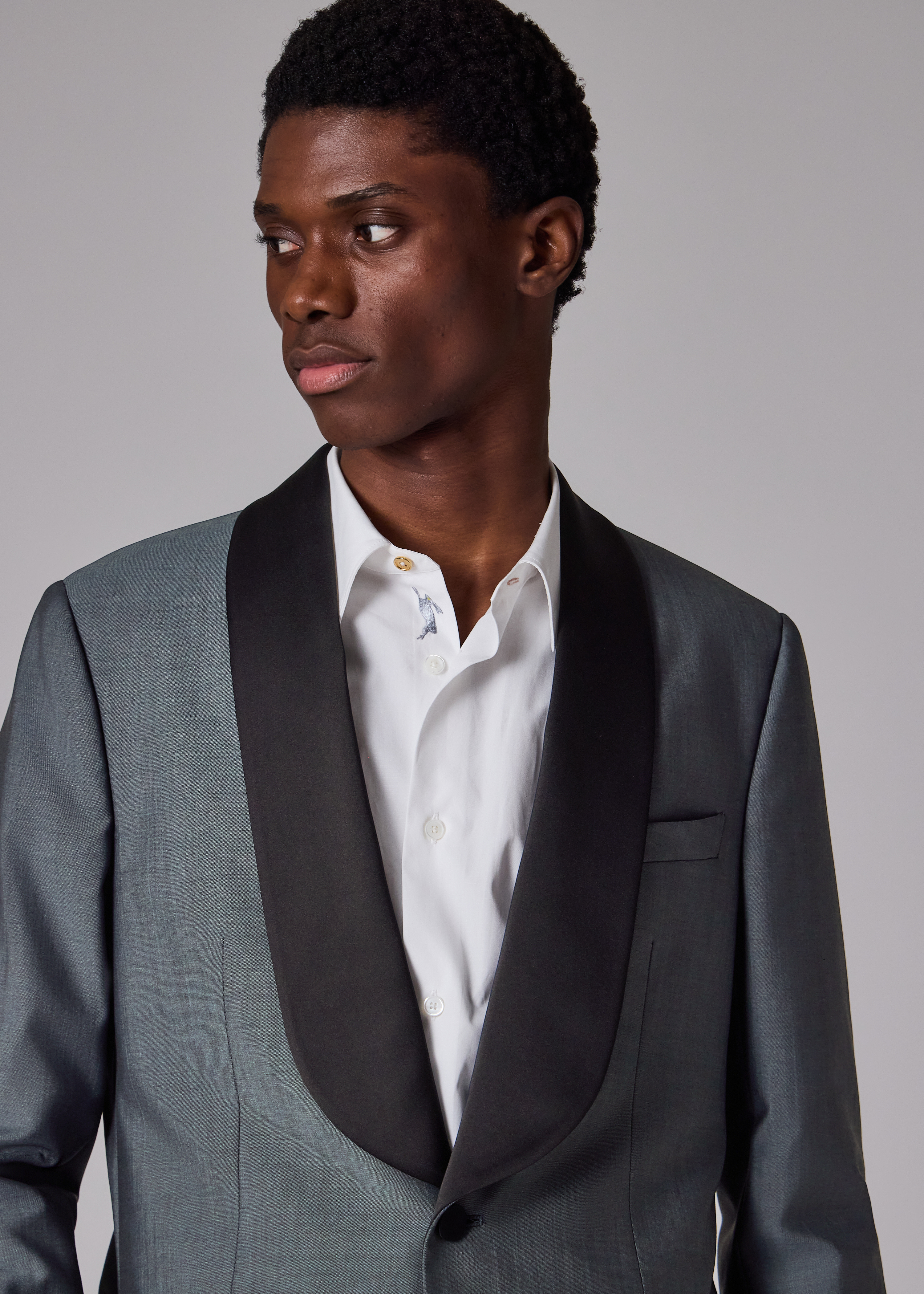 Slate Blue Wool-Mohair Evening Blazer