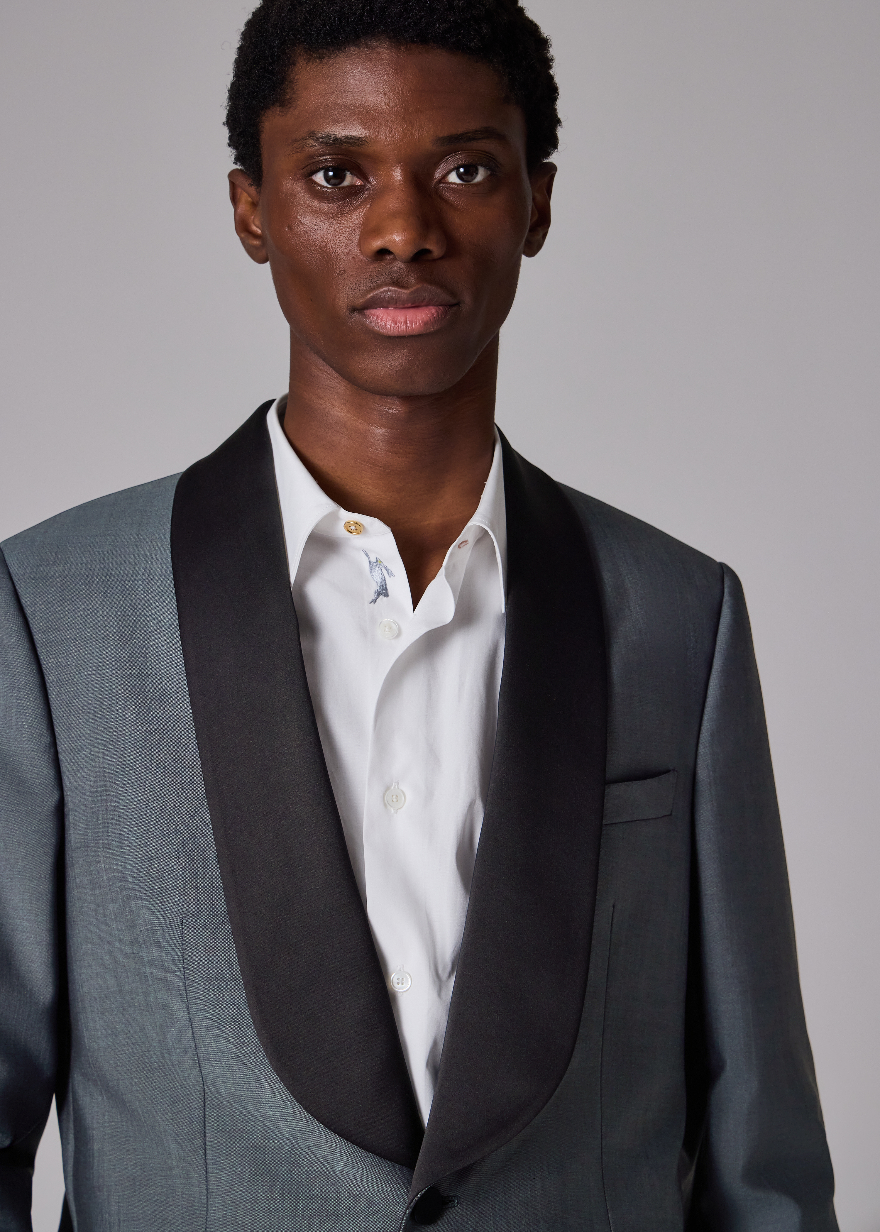 Slate Blue Wool-Mohair Evening Blazer