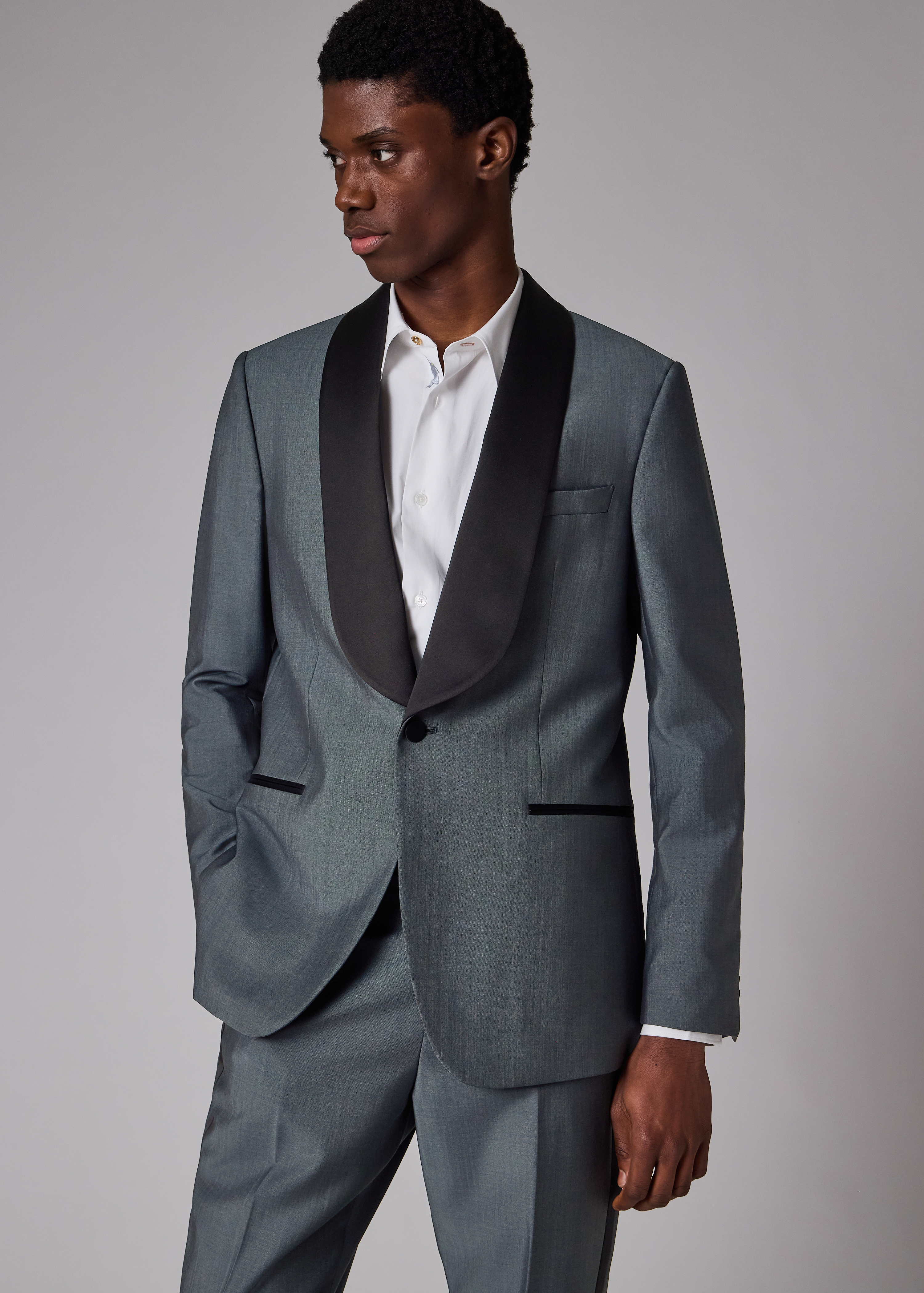 Slate Blue Wool-Mohair Evening Blazer