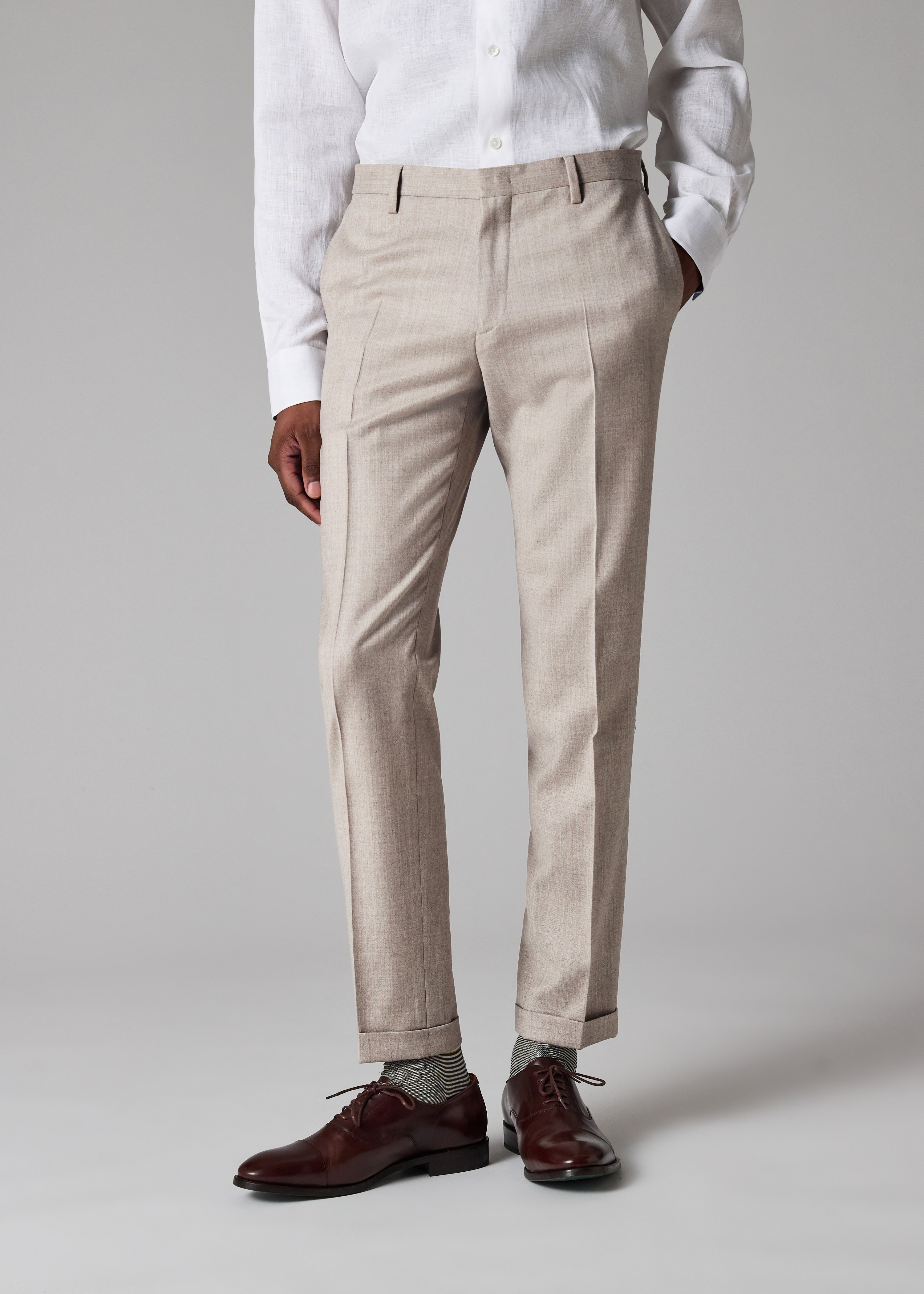 Slim-Fit Beige Overdyed Wool-Cashmere Flannel Trousers