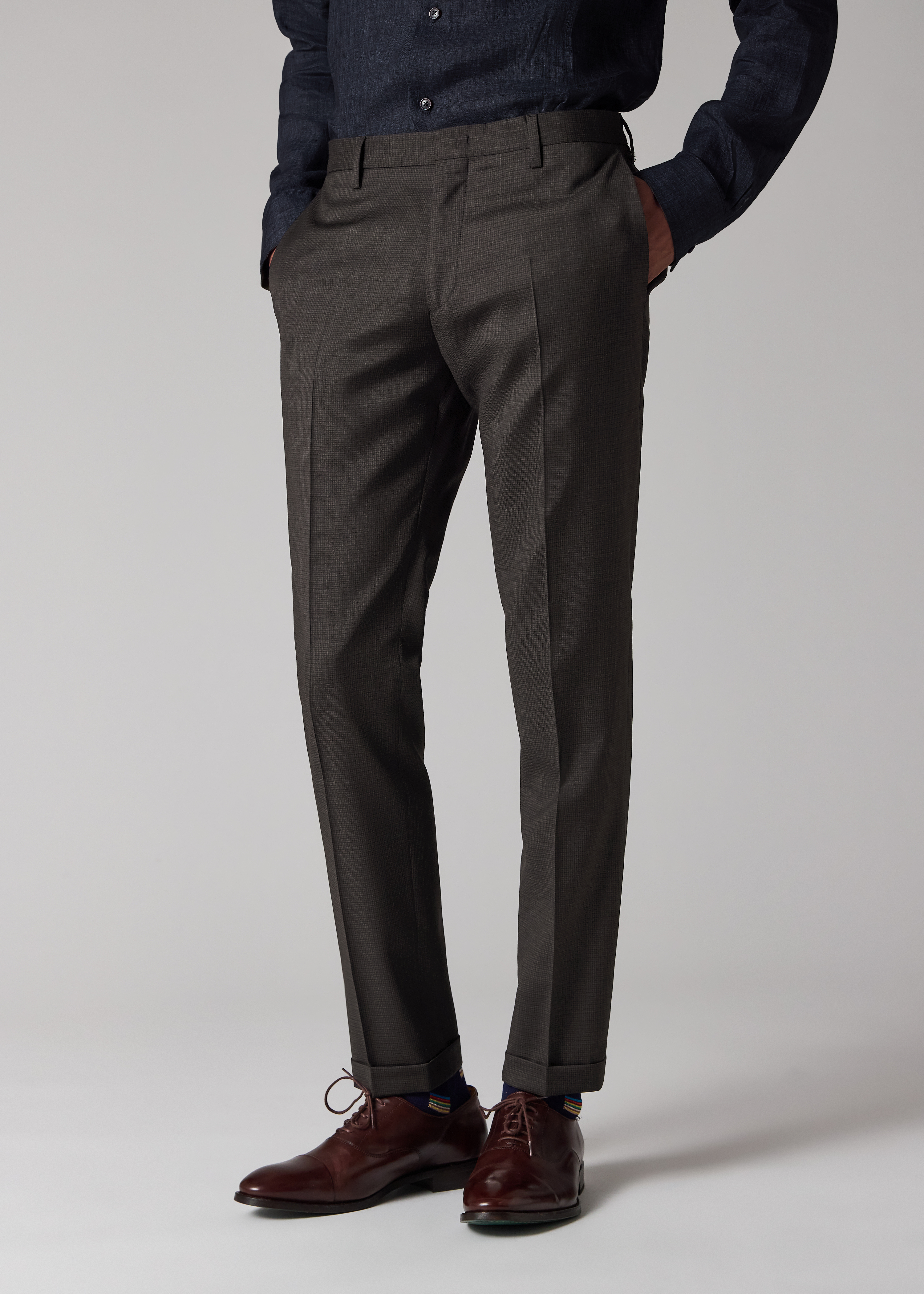 Slim-Fit Brown Puppytooth Wool Trousers