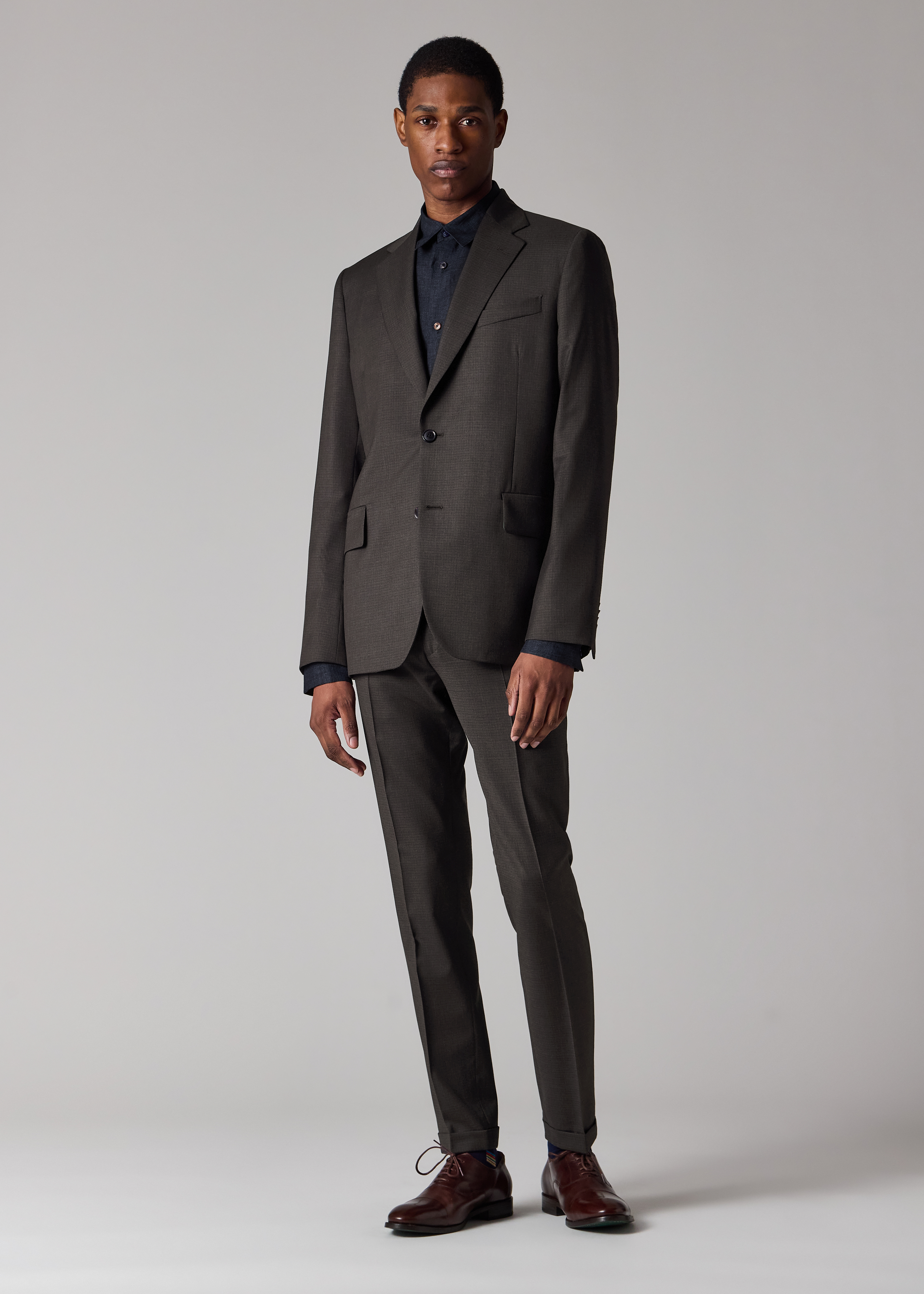 Slim-Fit Brown Puppytooth Wool Trousers