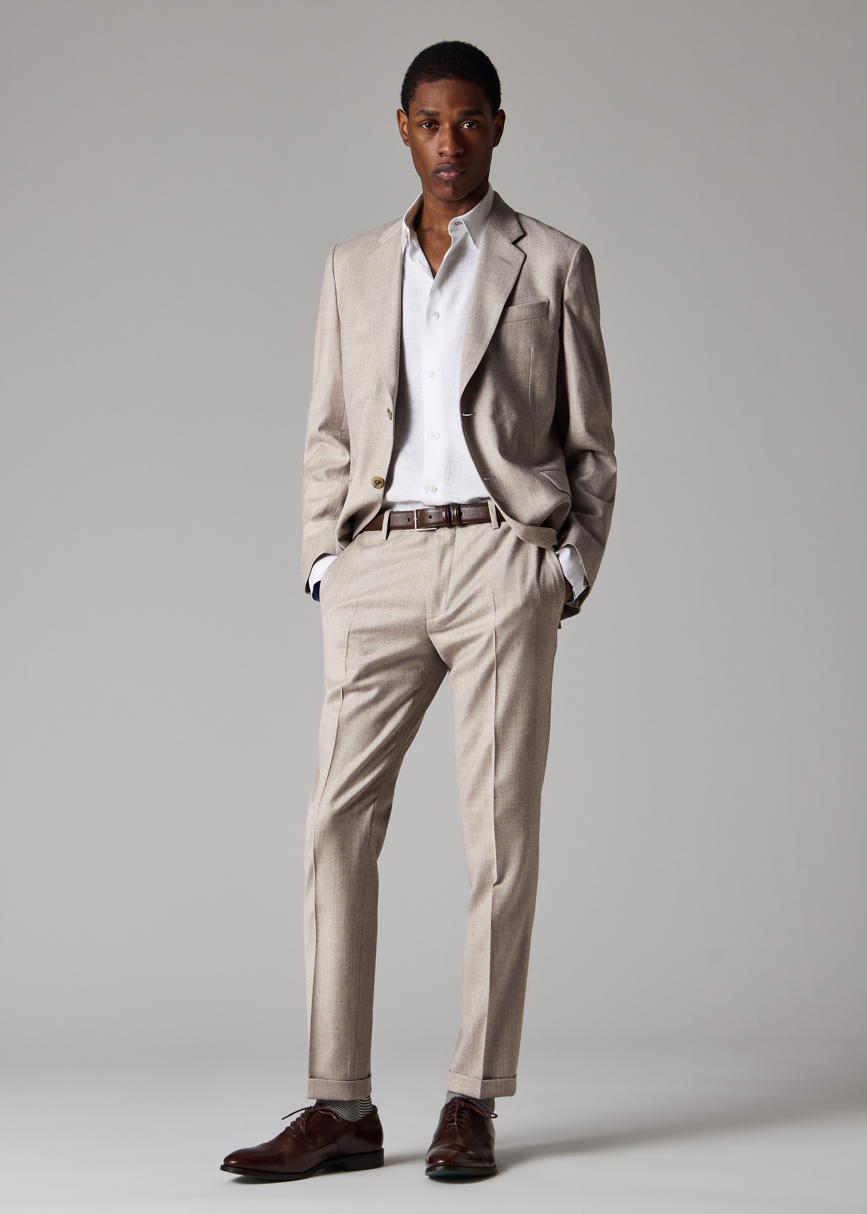 Tailored-Fit Beige Overdyed Wool-Cashmere Flannel Blazer