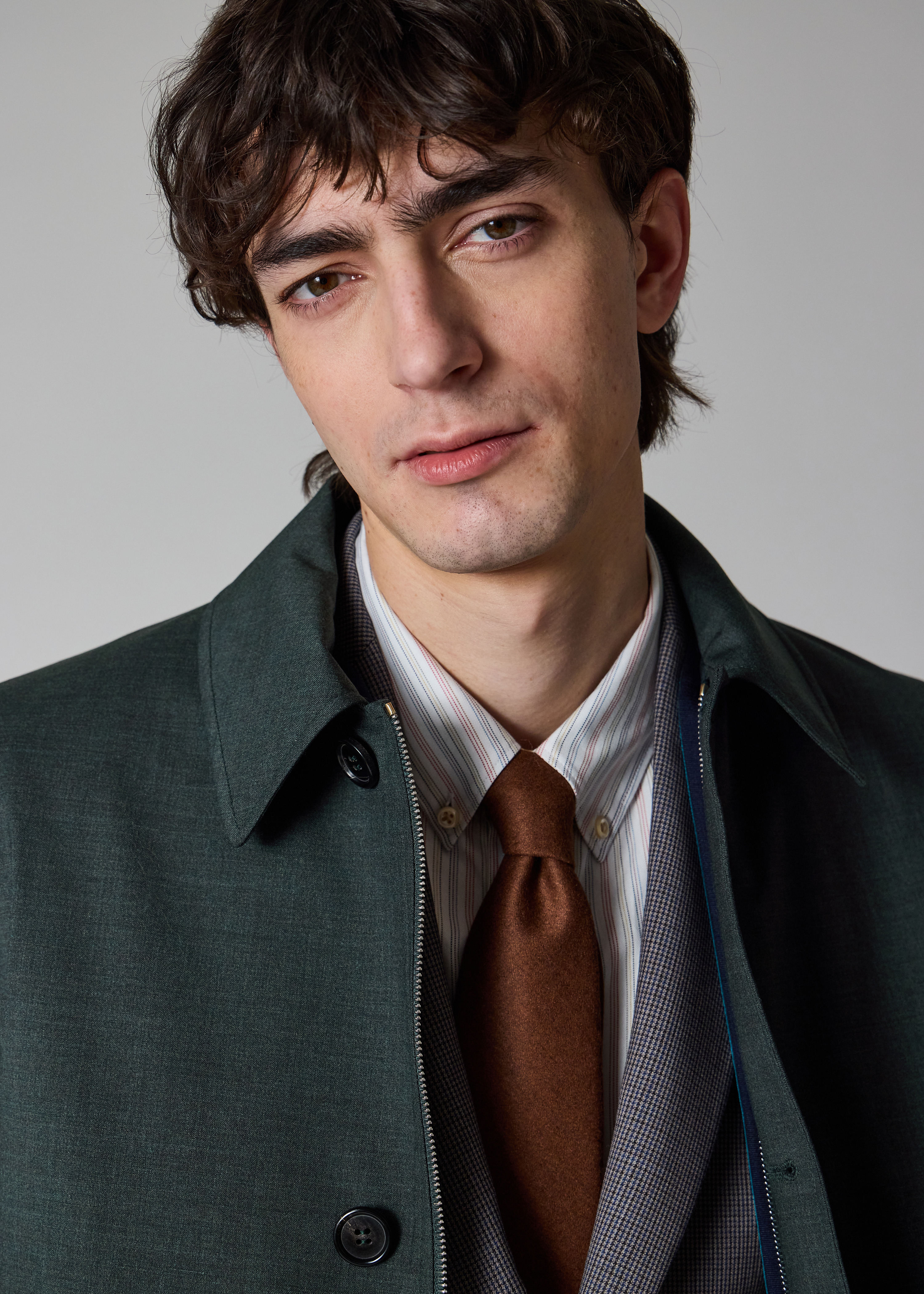 Dark Green Melange 'Storm System' Wool Mac With Detachable Gilet