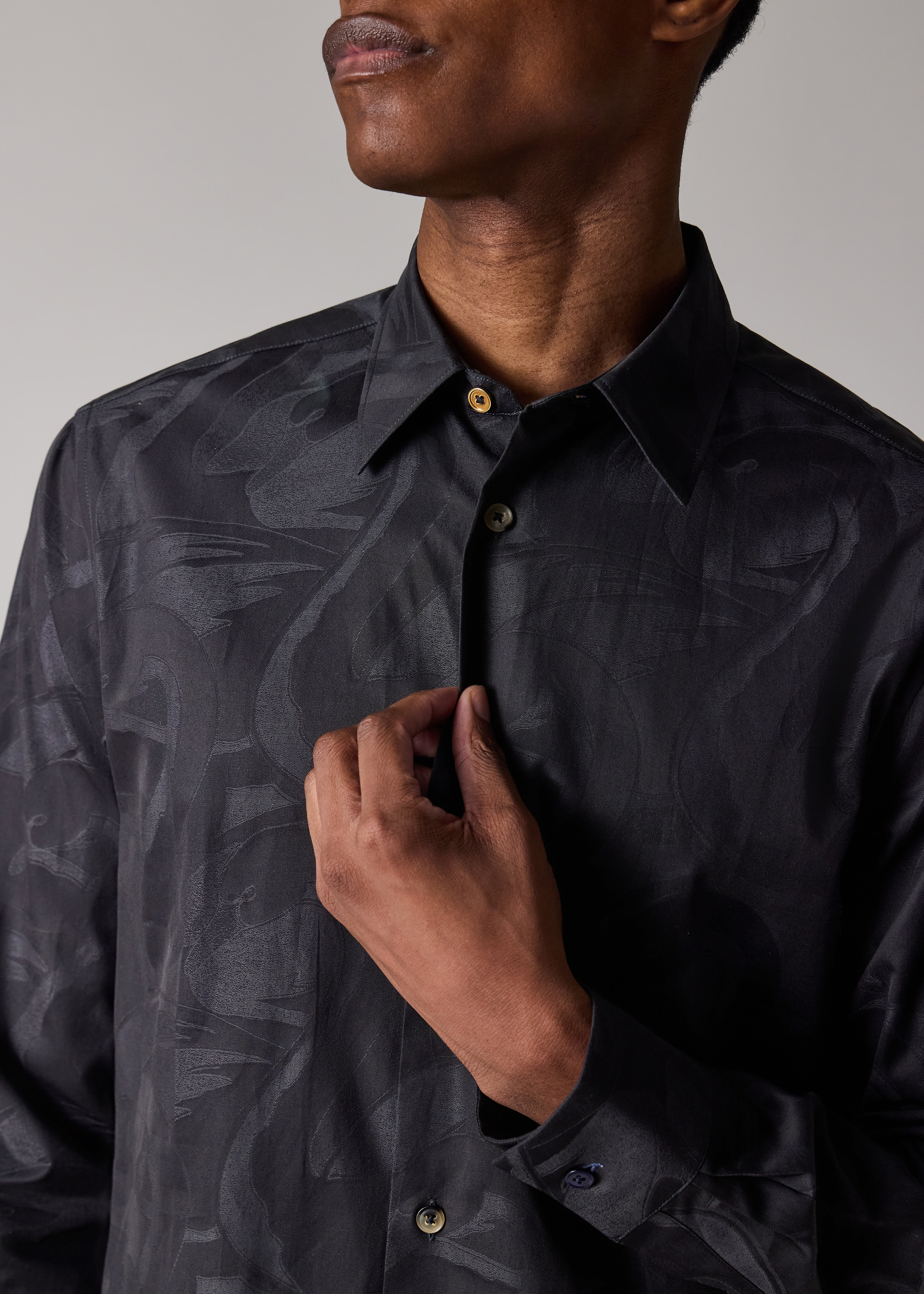 Black 'Swan' Jacquard Cotton Shirt