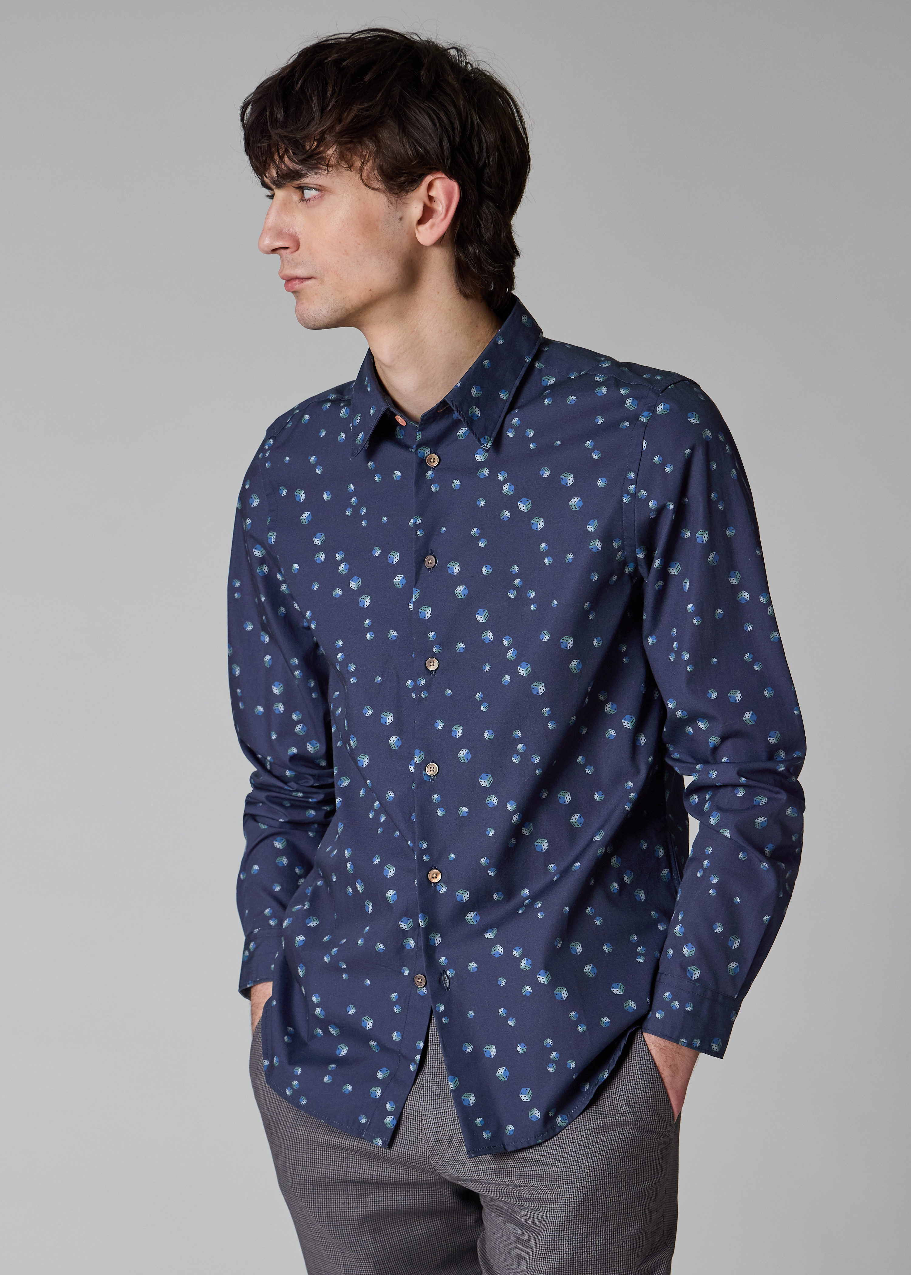 Tailored-Fit Navy 'Dice' Print Shirt