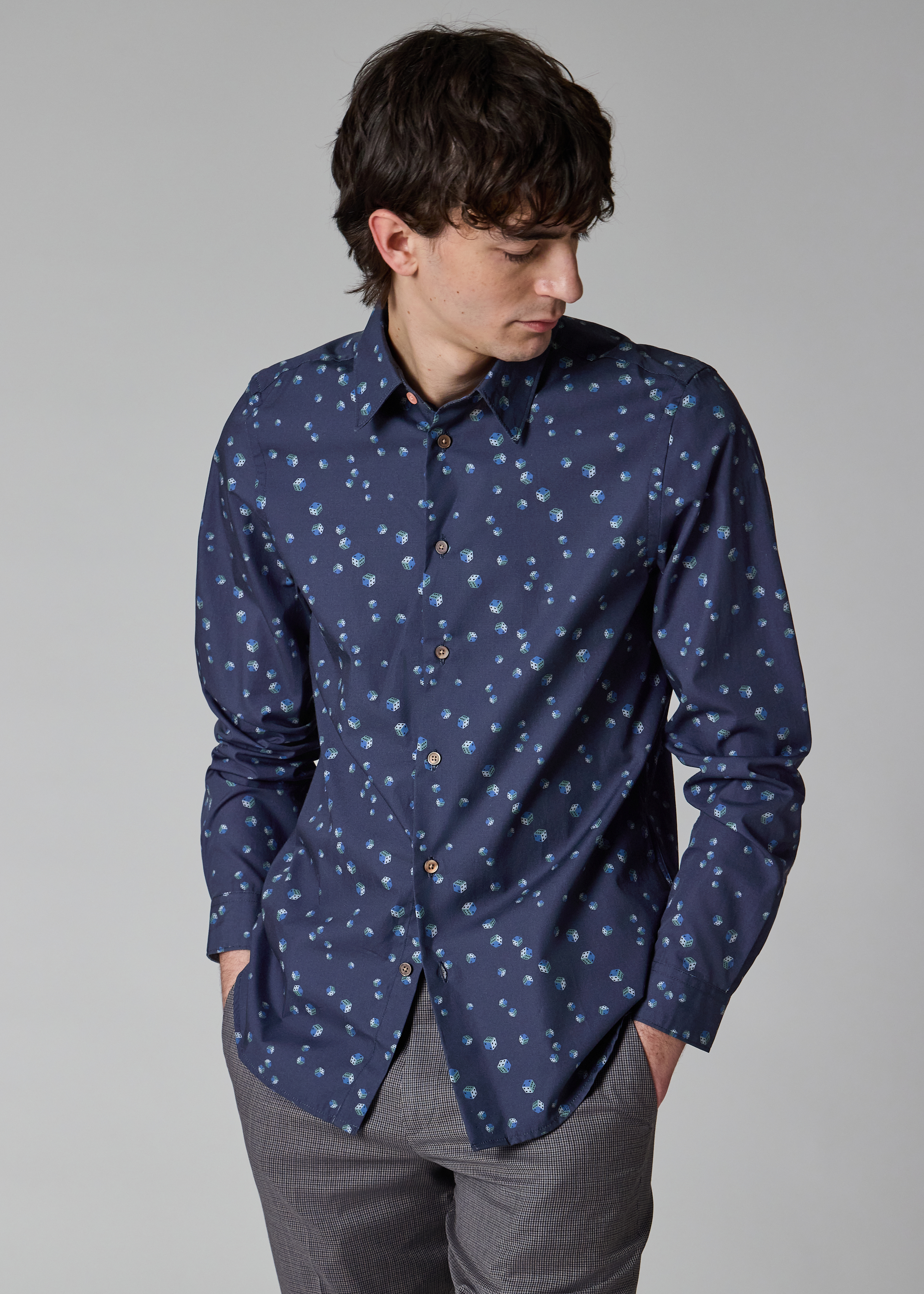 Tailored-Fit Navy 'Dice' Print Shirt