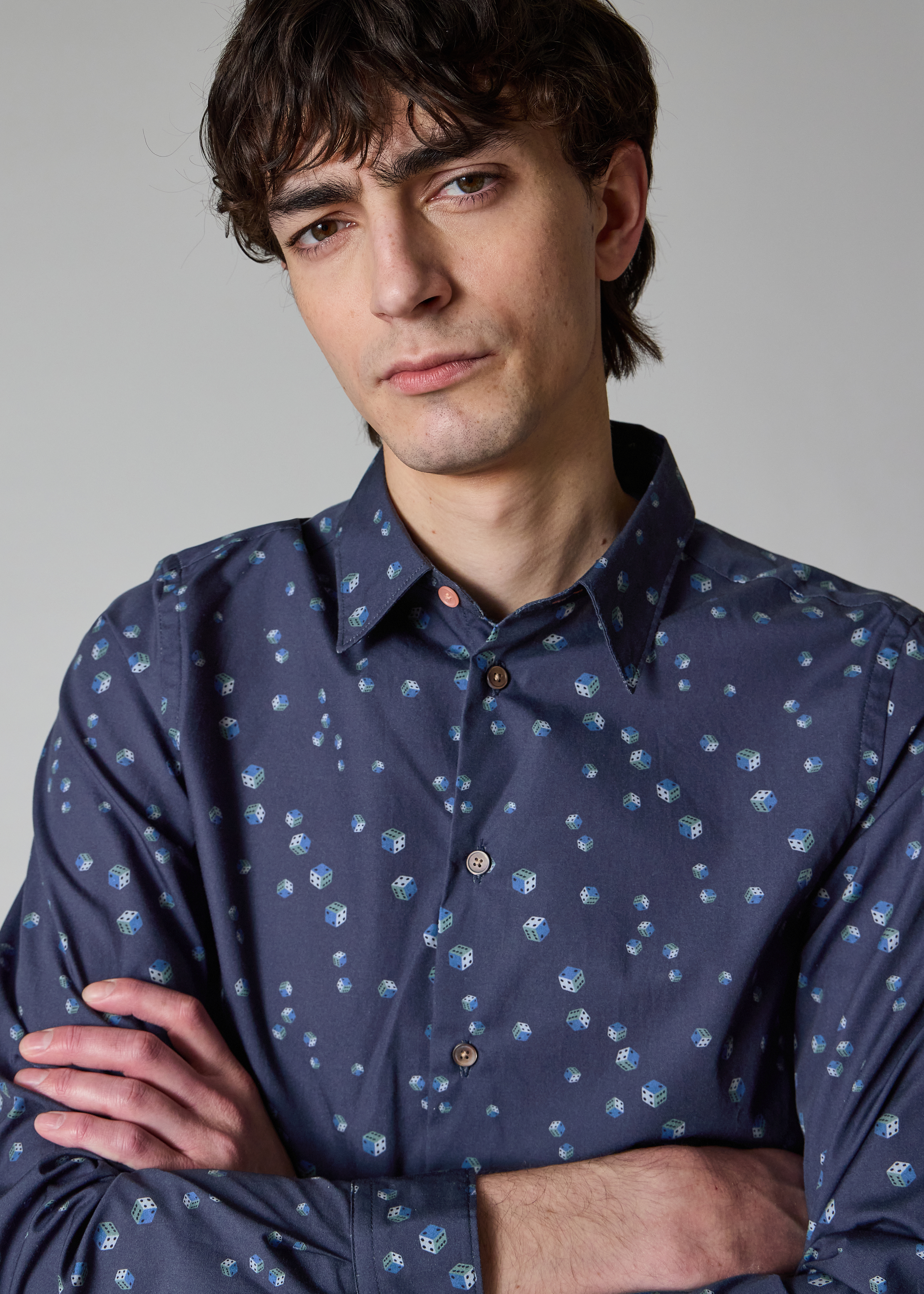 Tailored-Fit Navy 'Dice' Print Shirt