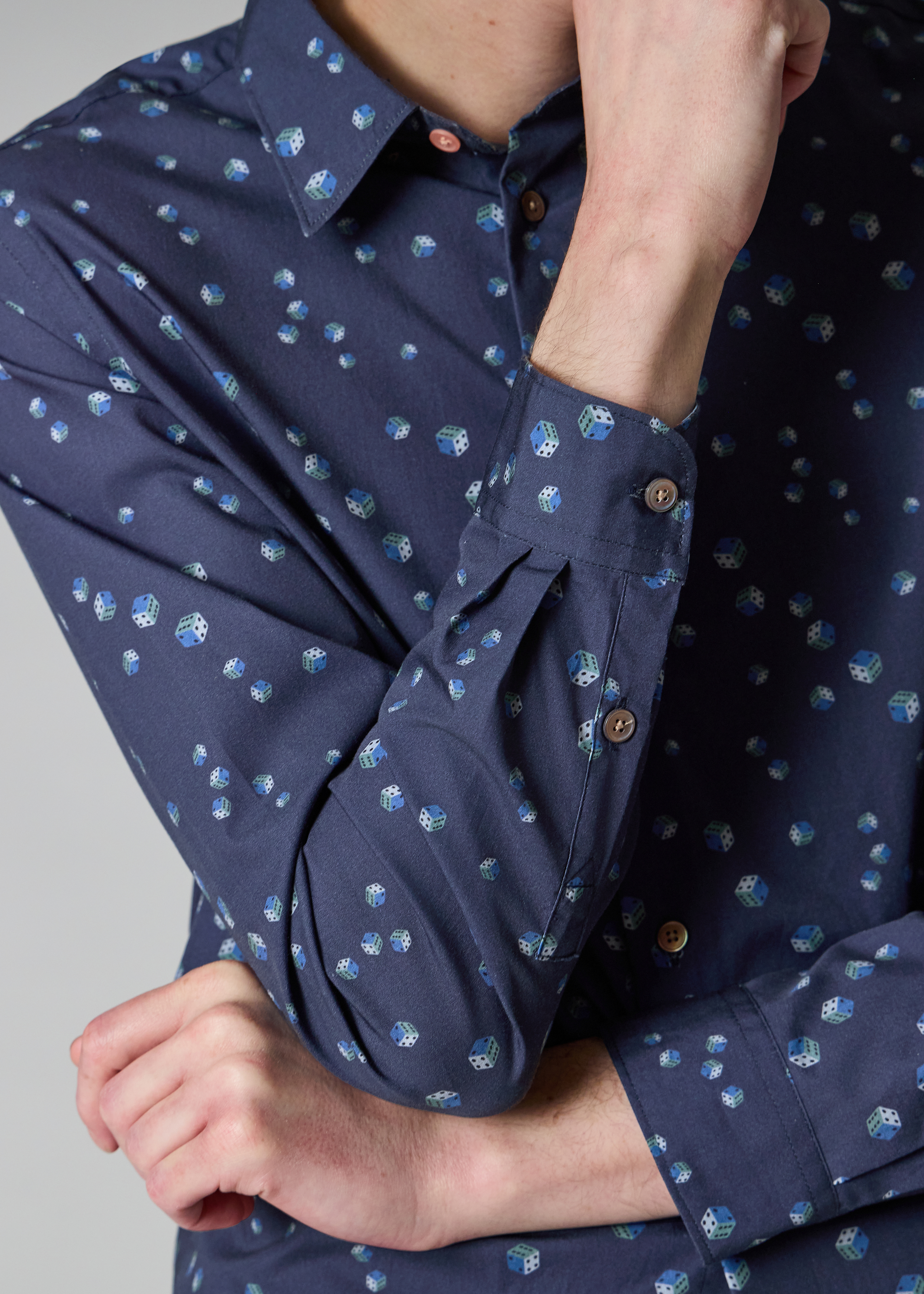 Tailored-Fit Navy 'Dice' Print Shirt