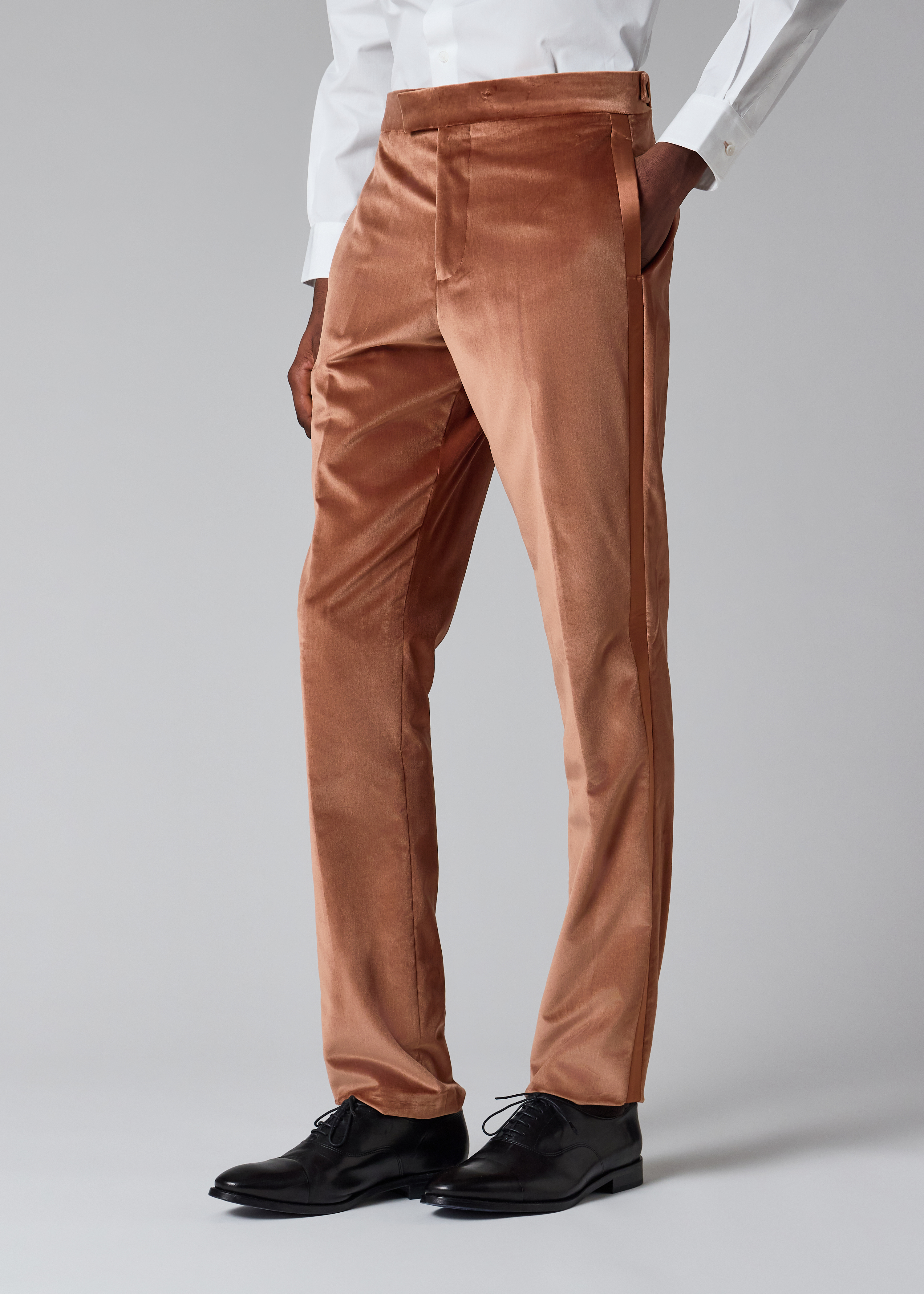 Tailored-Fit Dusty Brown Velvet Evening Trousers