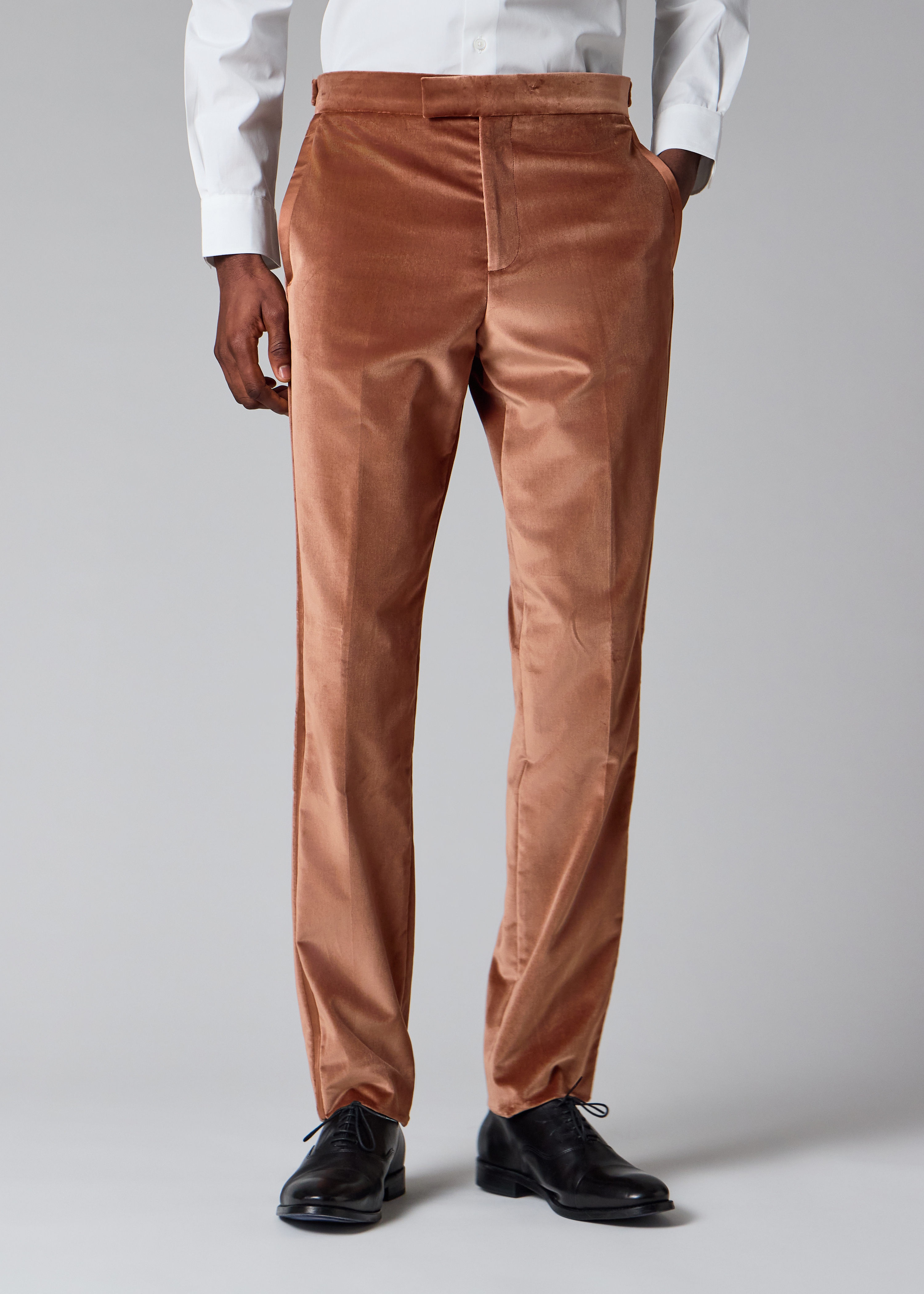 Tailored-Fit Dusty Brown Velvet Evening Trousers