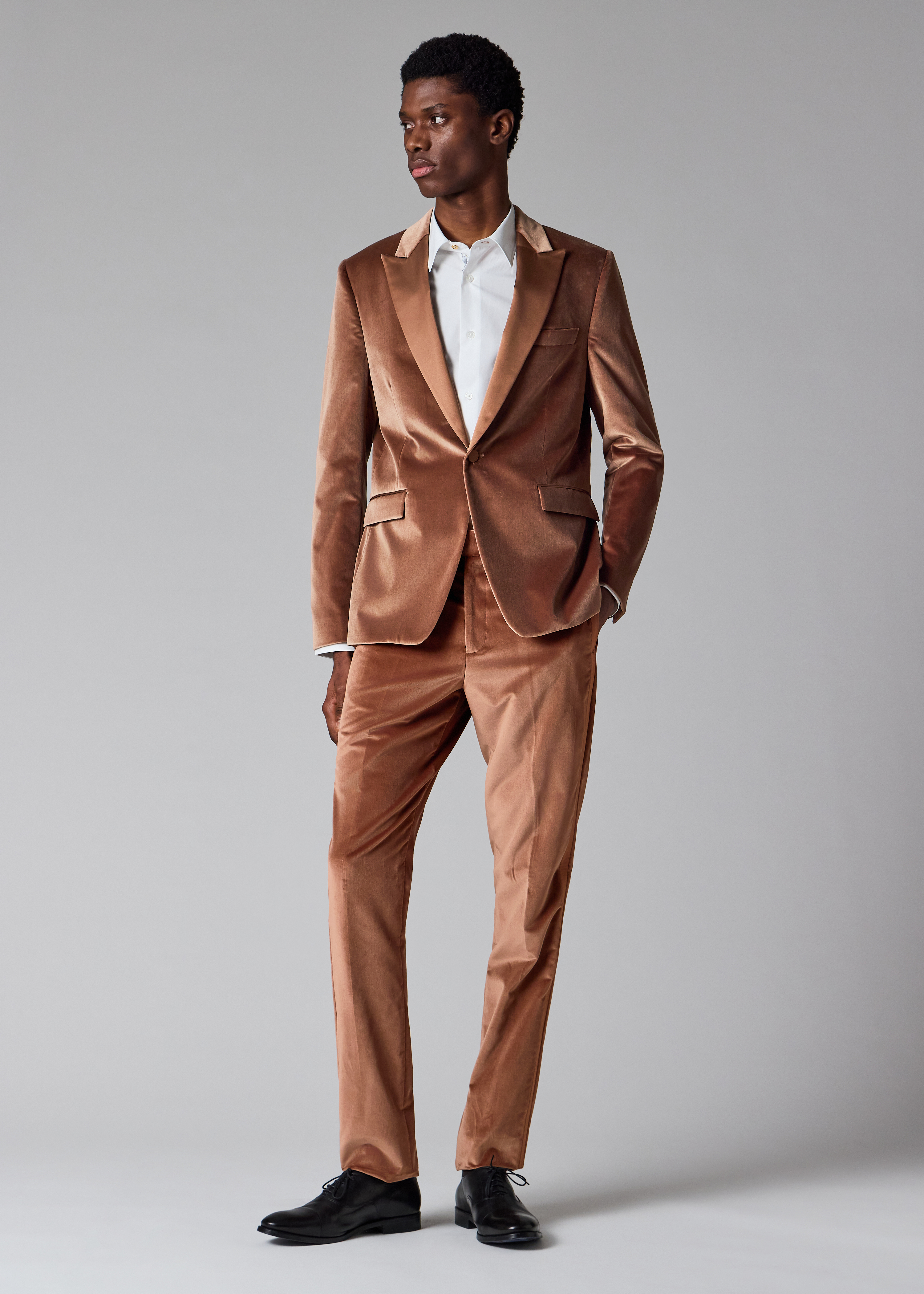 Tailored-Fit Dusty Brown Velvet Evening Trousers