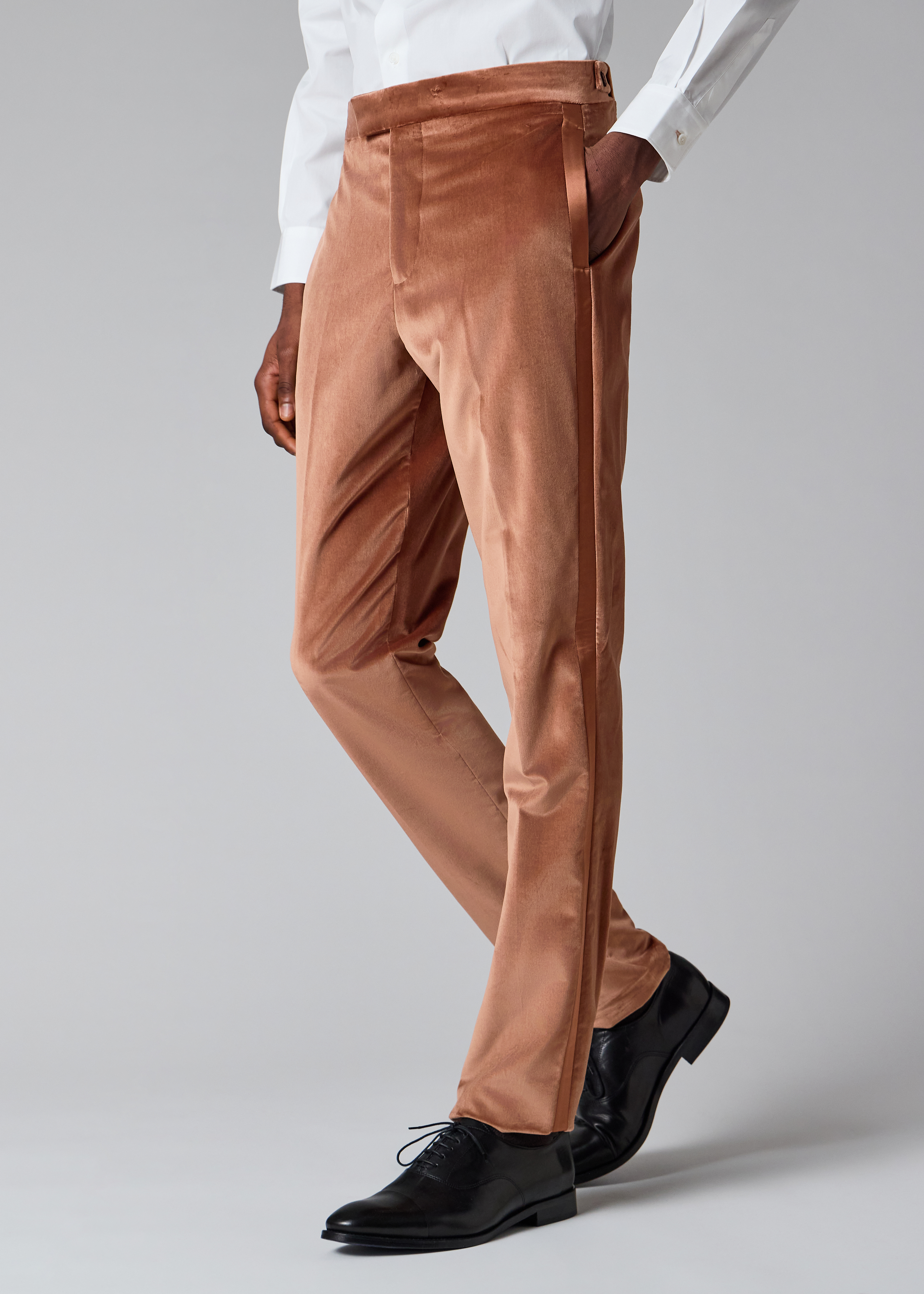 Tailored-Fit Dusty Brown Velvet Evening Trousers