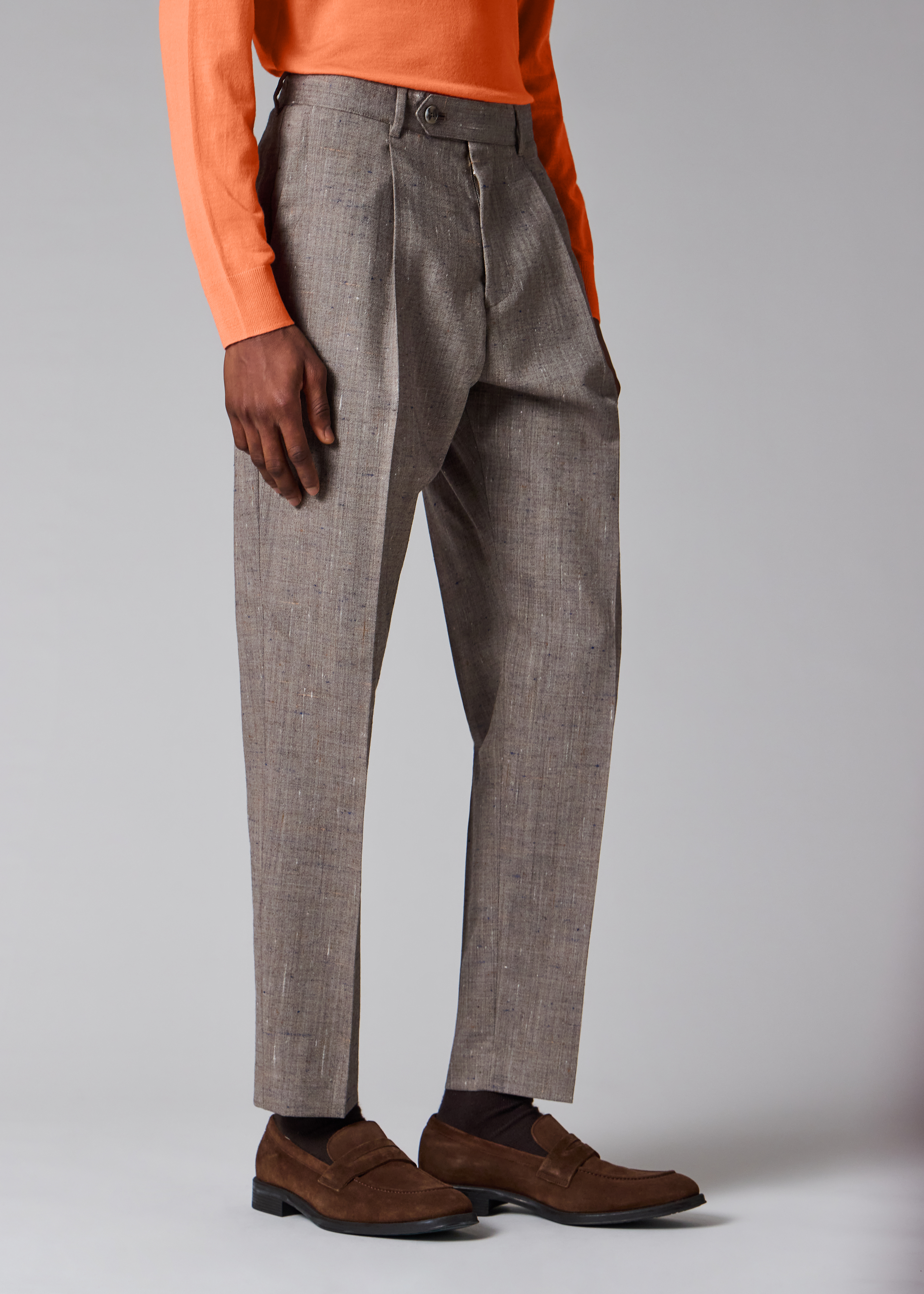 Tapered-Fit Brown Flecked Wool-Viscose Pleated Trousers