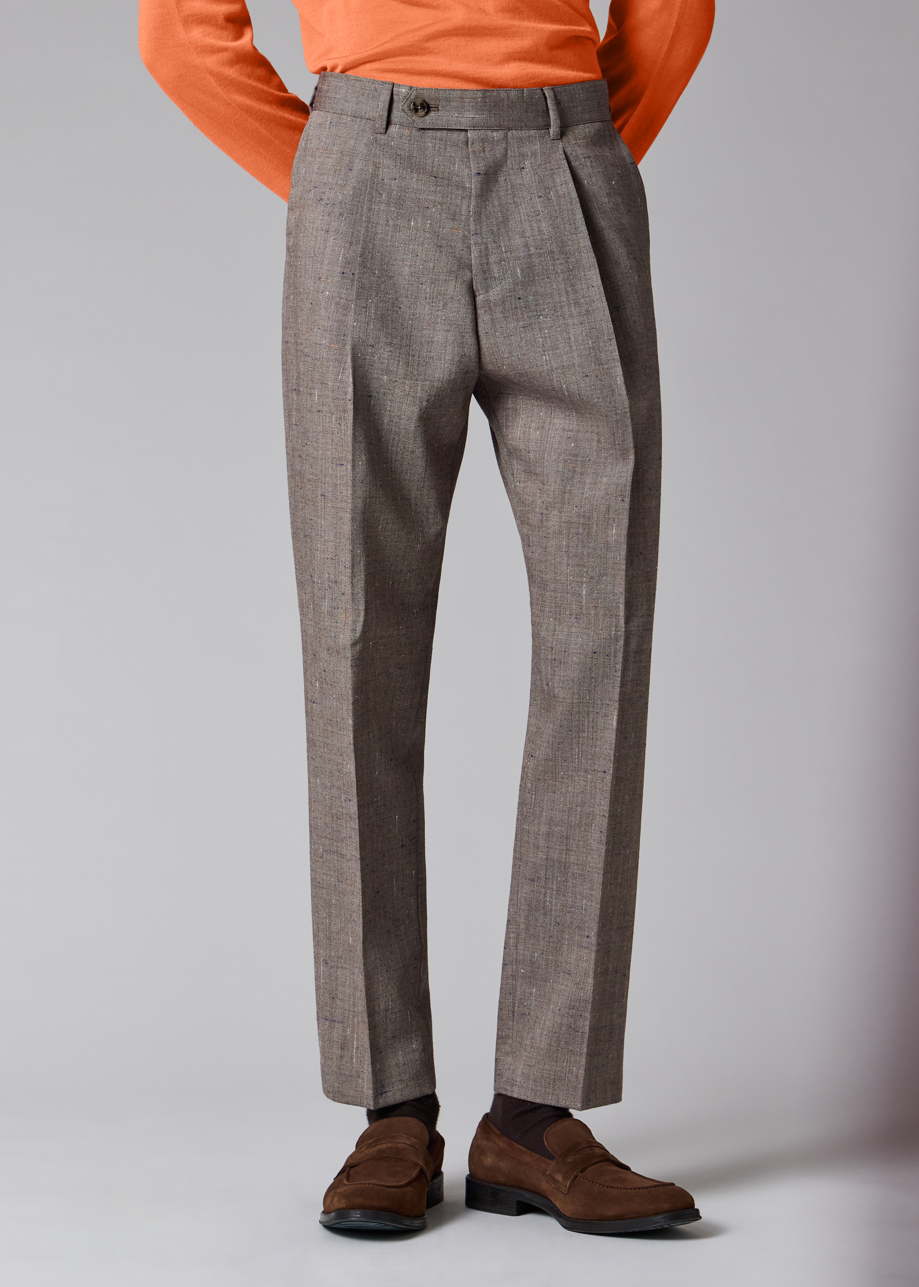 Tapered-Fit Brown Flecked Wool-Viscose Pleated Trousers