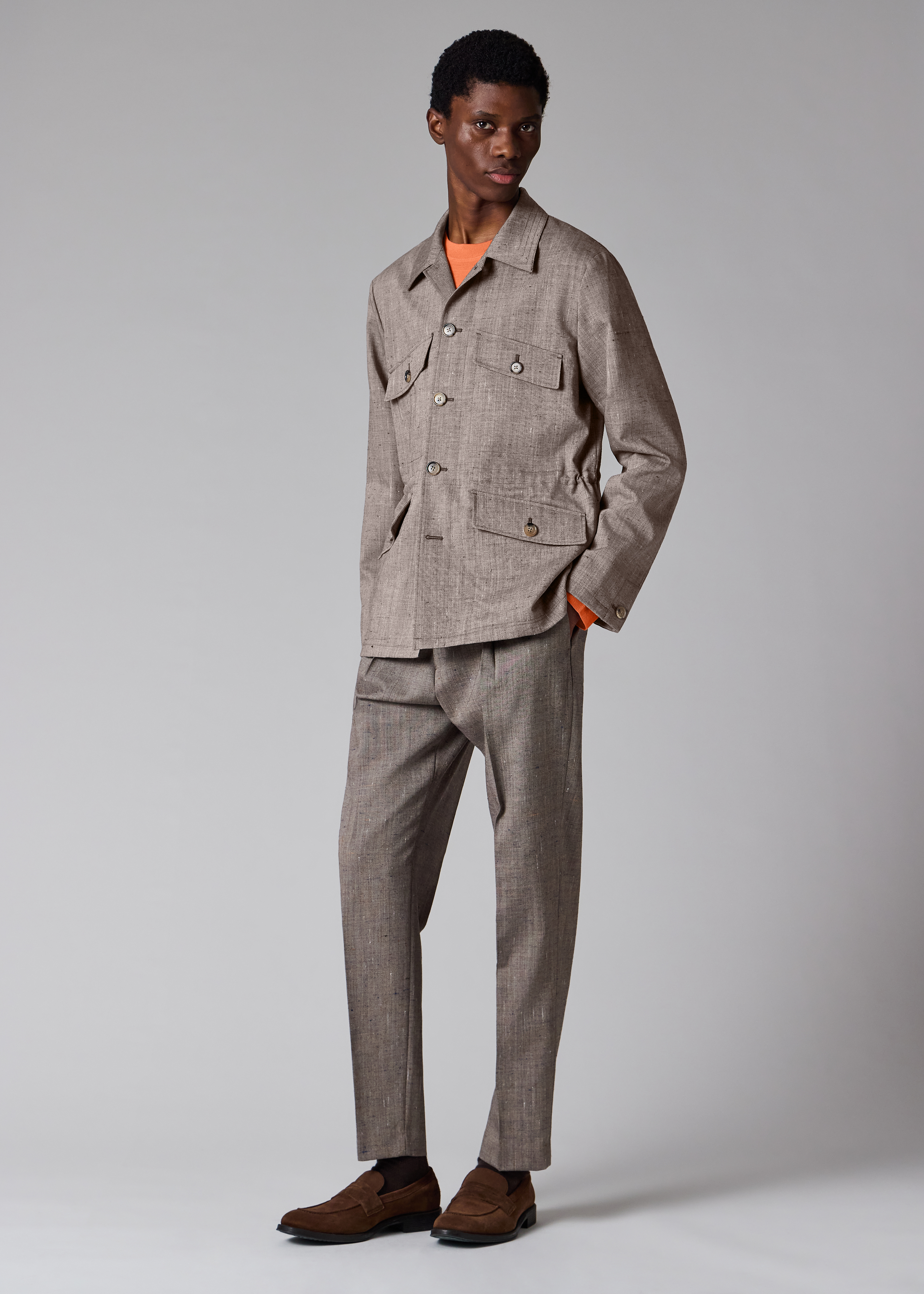 Tapered-Fit Brown Flecked Wool-Viscose Pleated Trousers