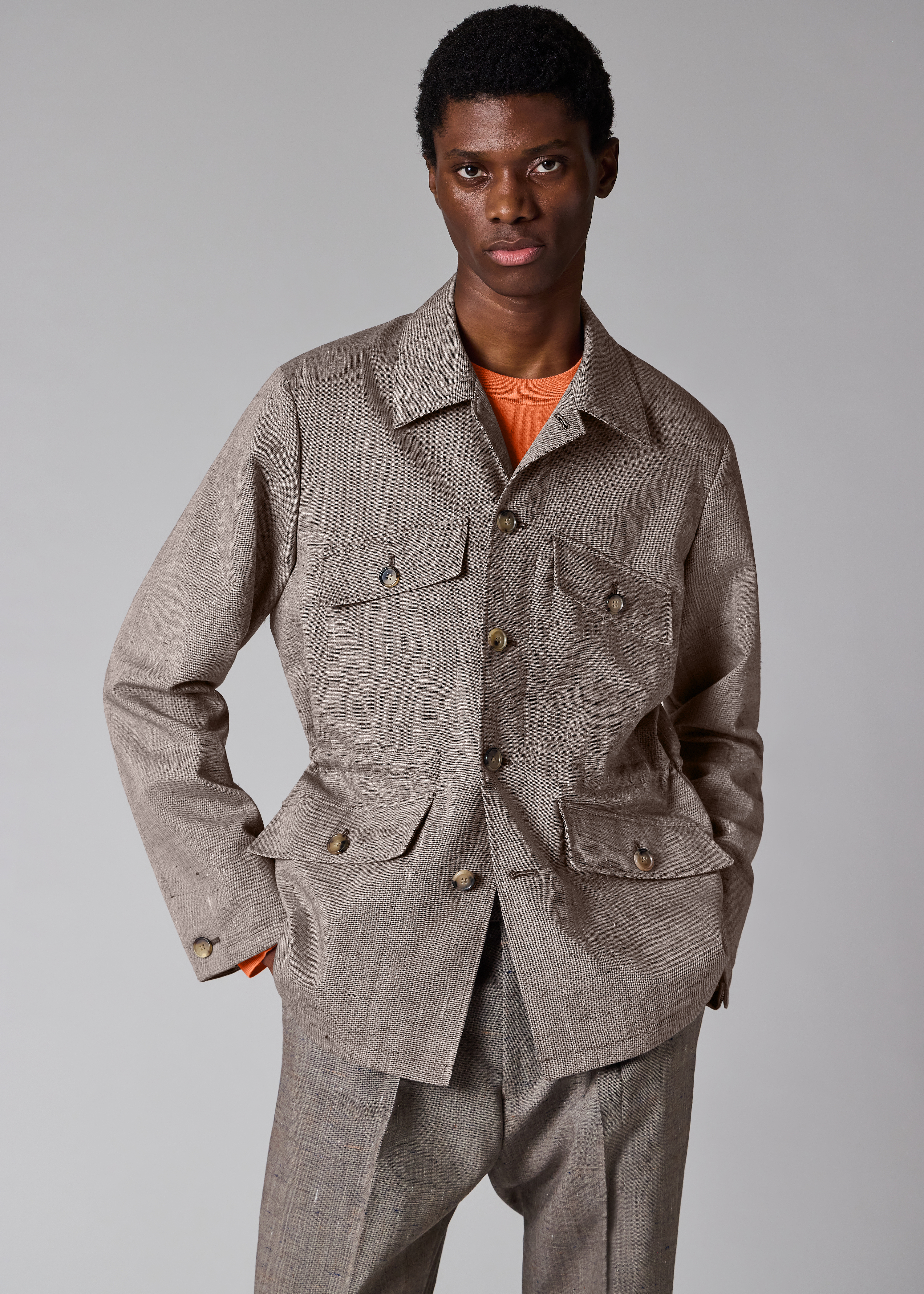 Brown Flecked Wool-Viscose Field Jacket