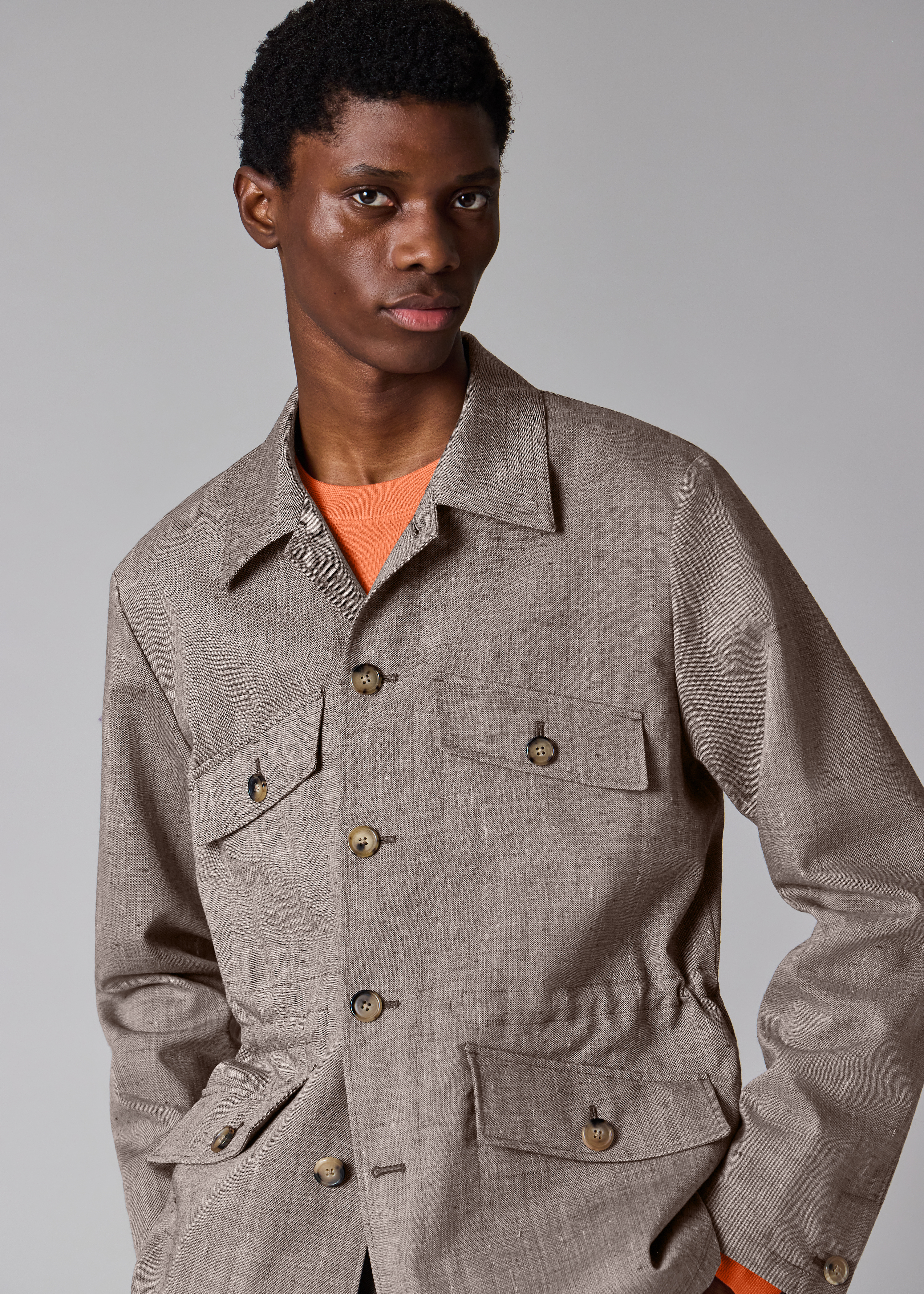 Brown Flecked Wool-Viscose Field Jacket