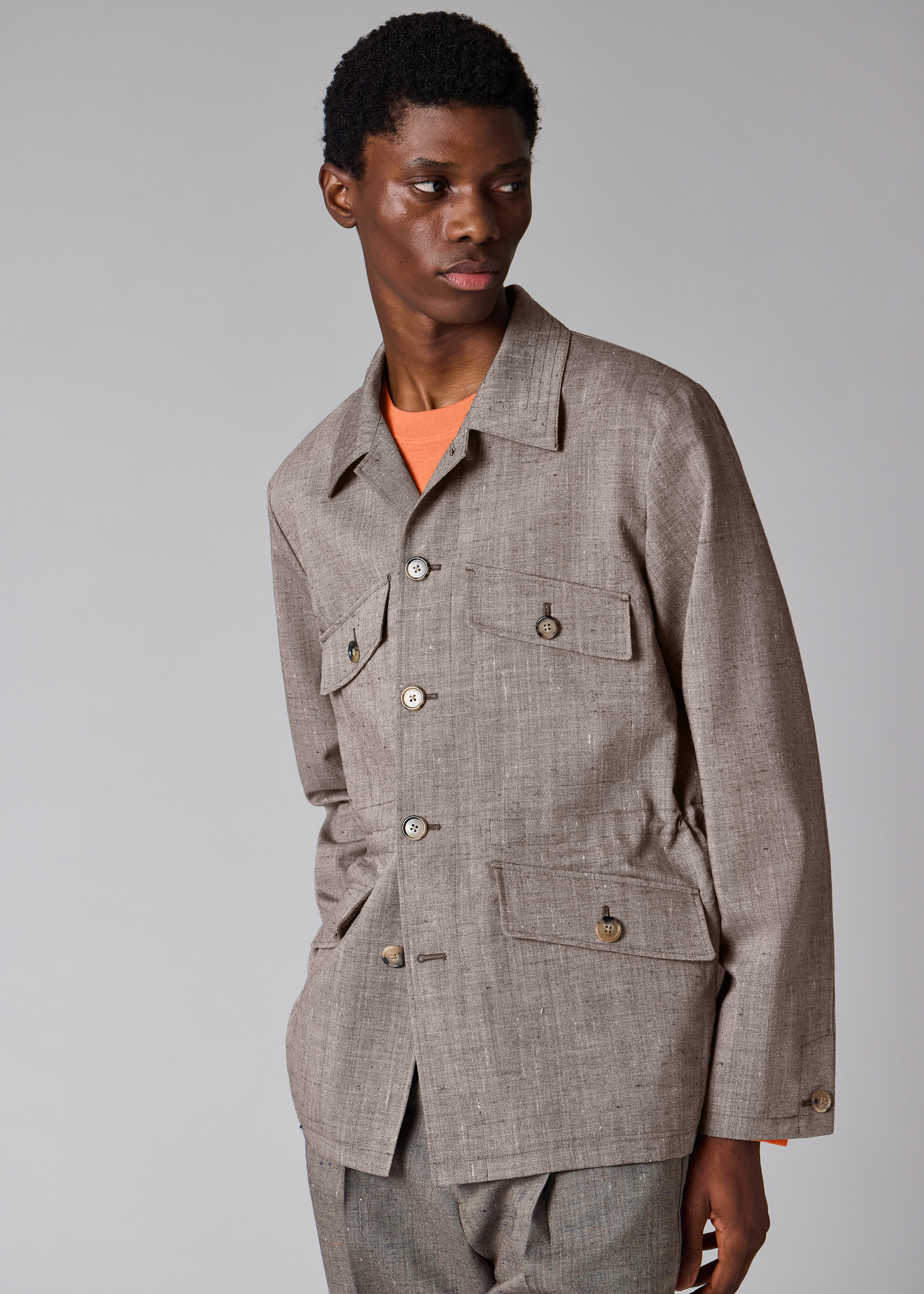 Brown Flecked Wool-Viscose Field Jacket