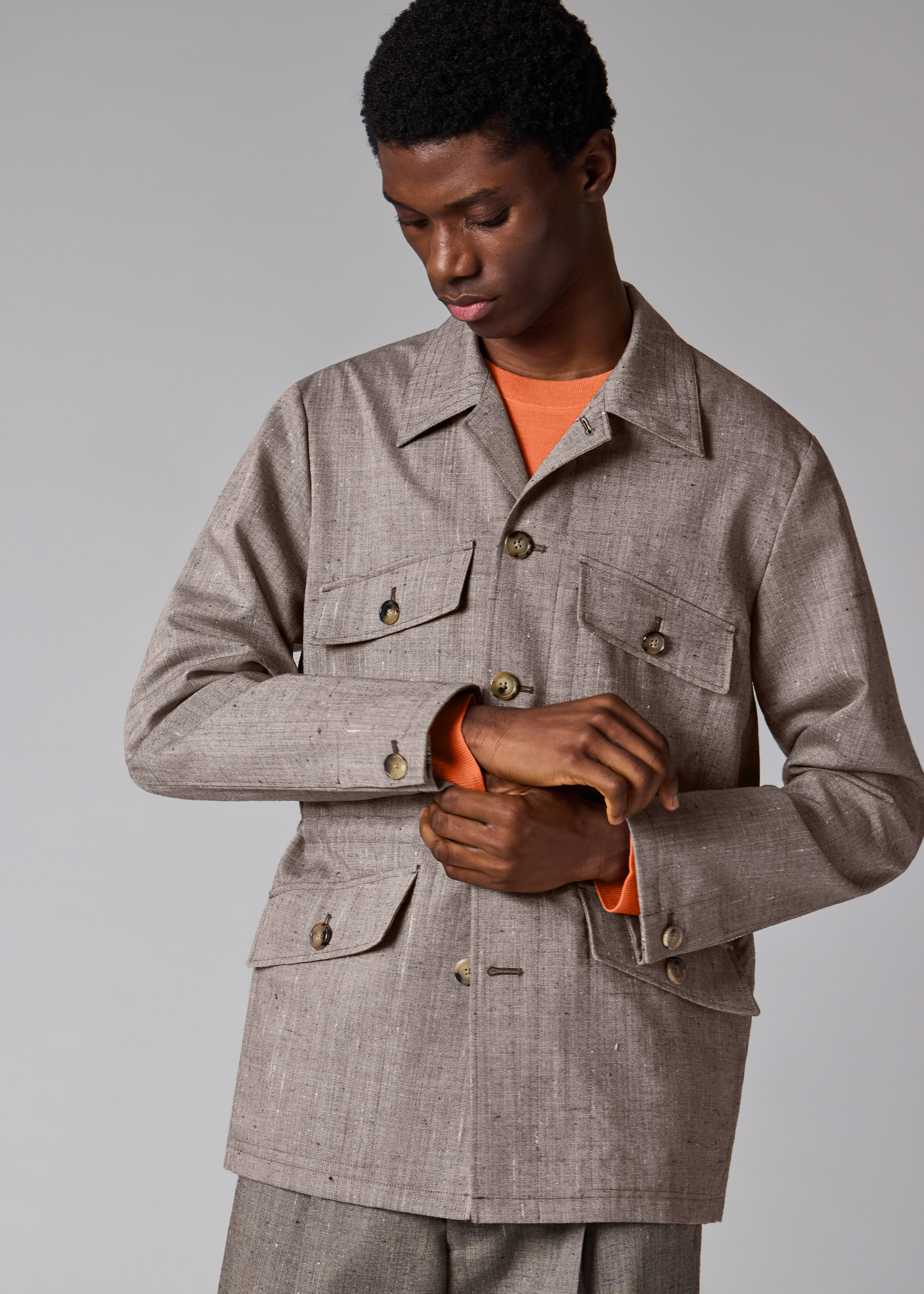 Brown Flecked Wool-Viscose Field Jacket