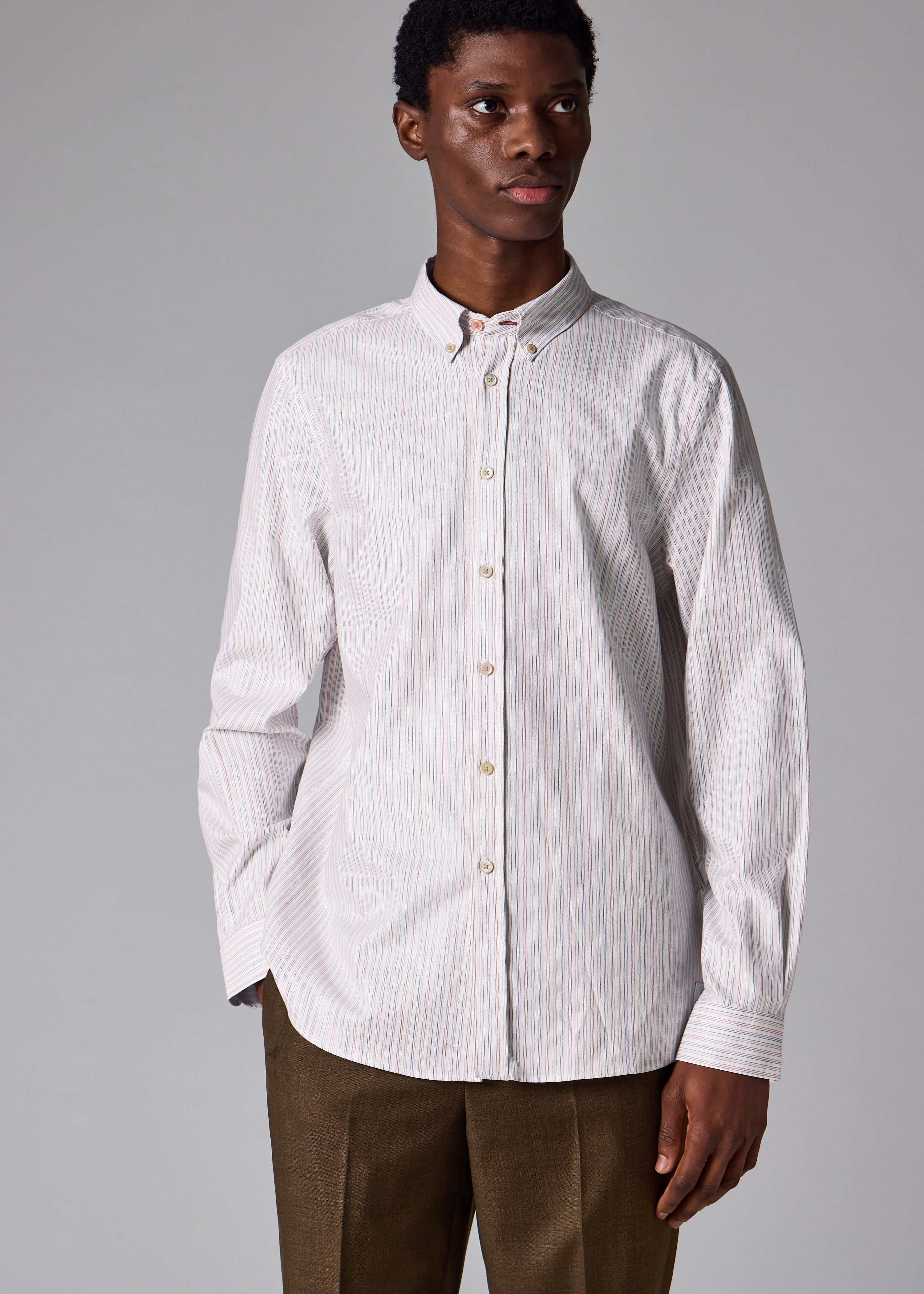 White Multicolour Stripe Button-Down Shirt