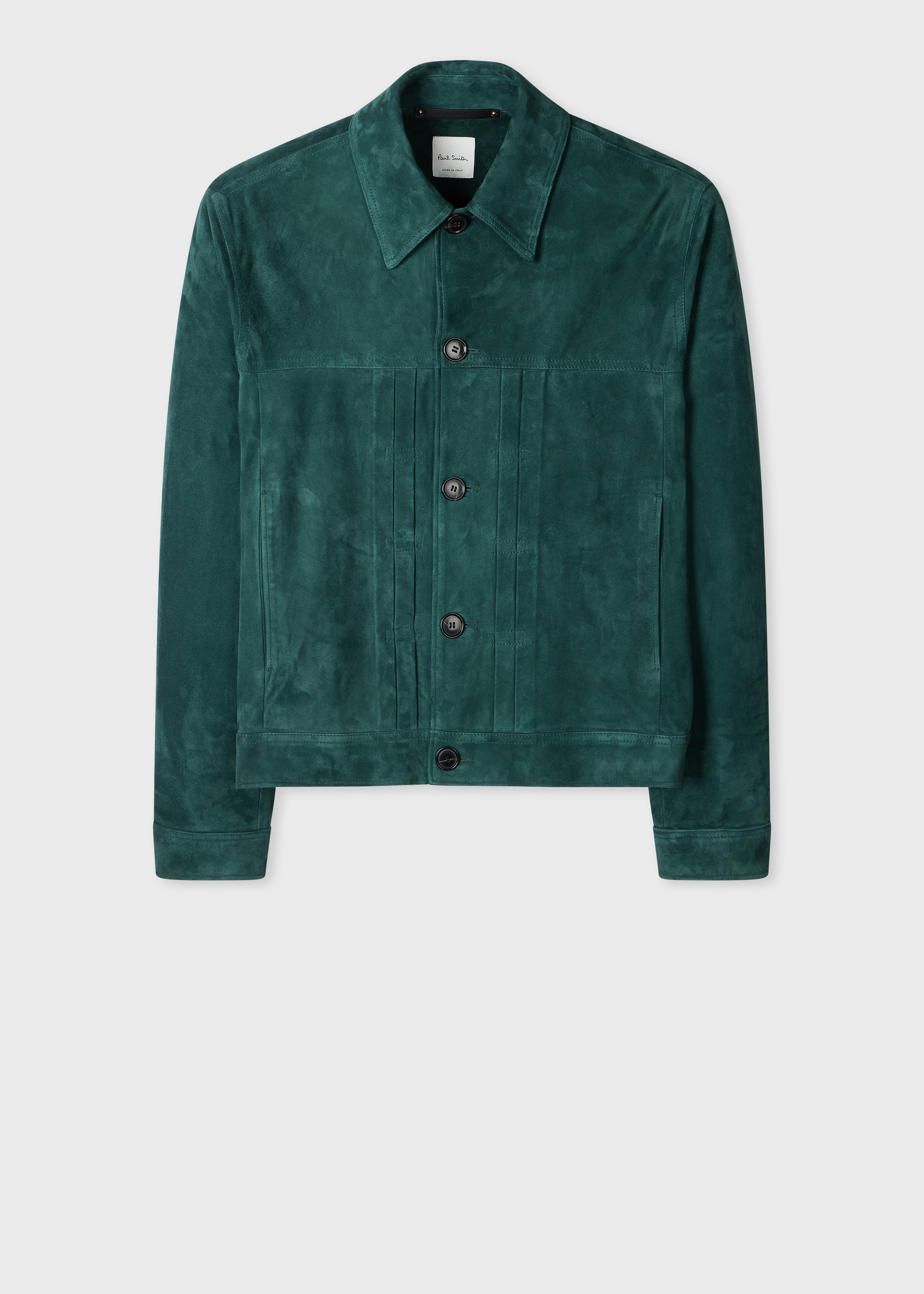 Dark Teal Suede Pleated Trucker Jacket