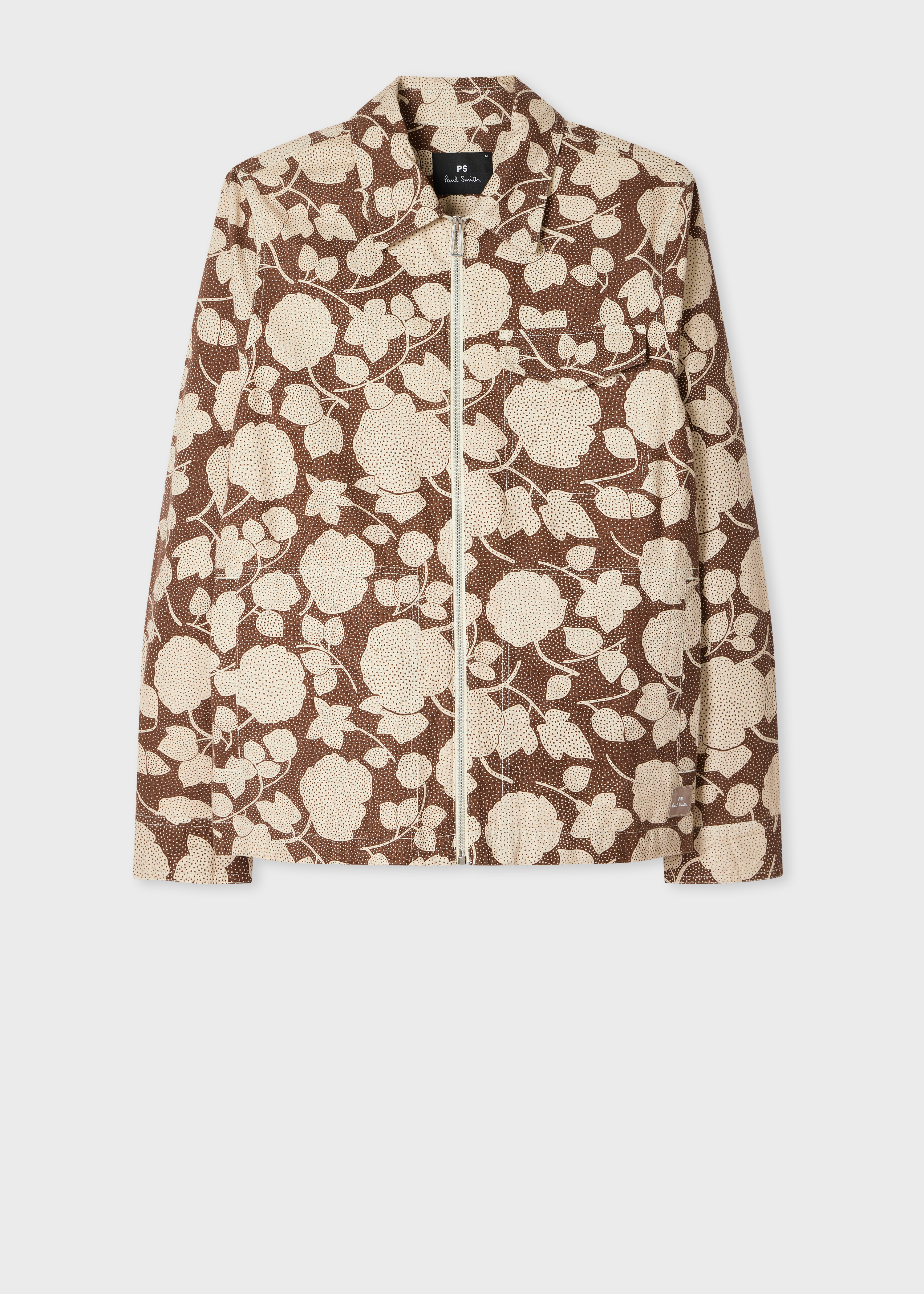 Brown 'Perforated Floral' Cotton Zip Jacket