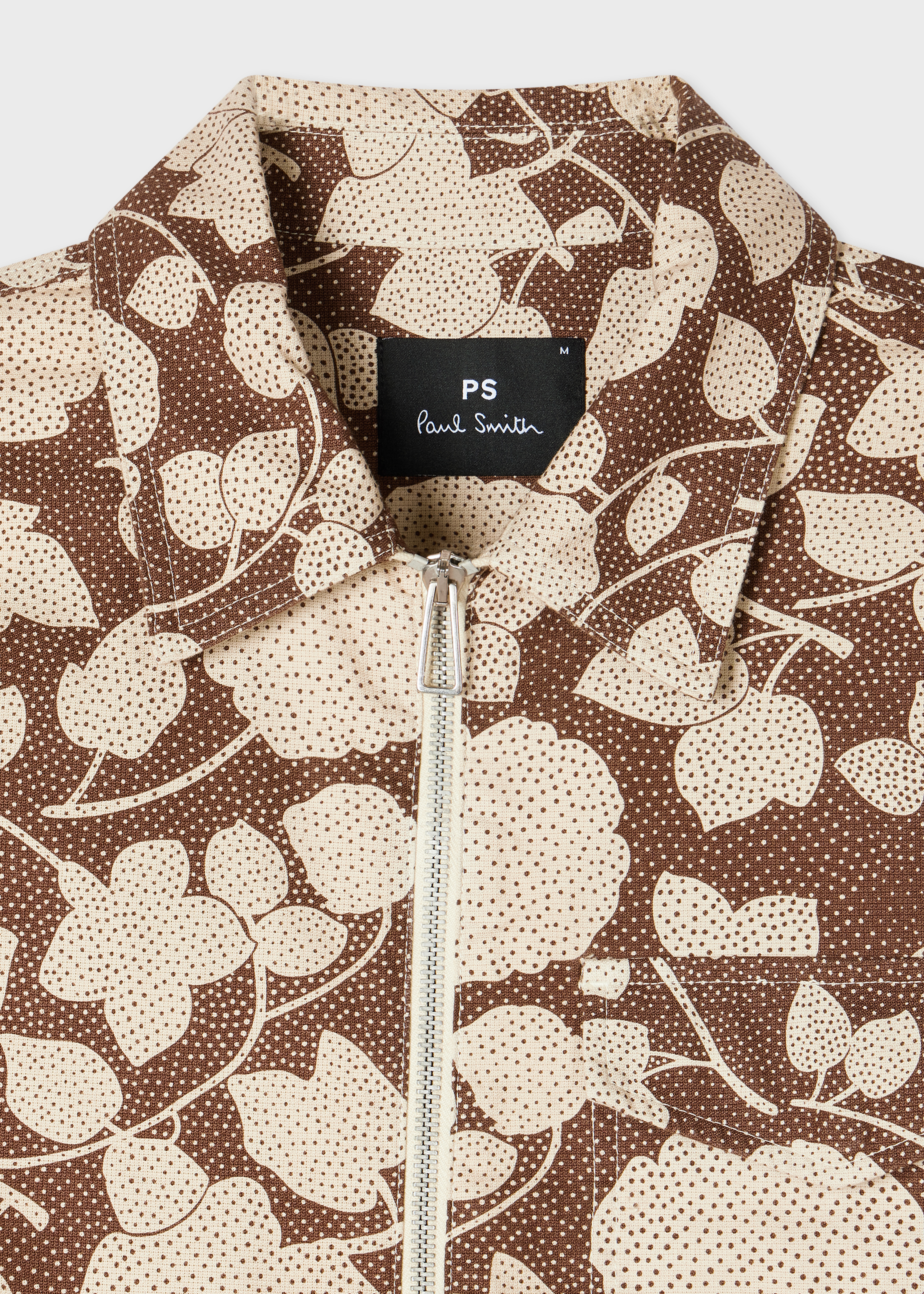 Brown 'Perforated Floral' Cotton Zip Jacket