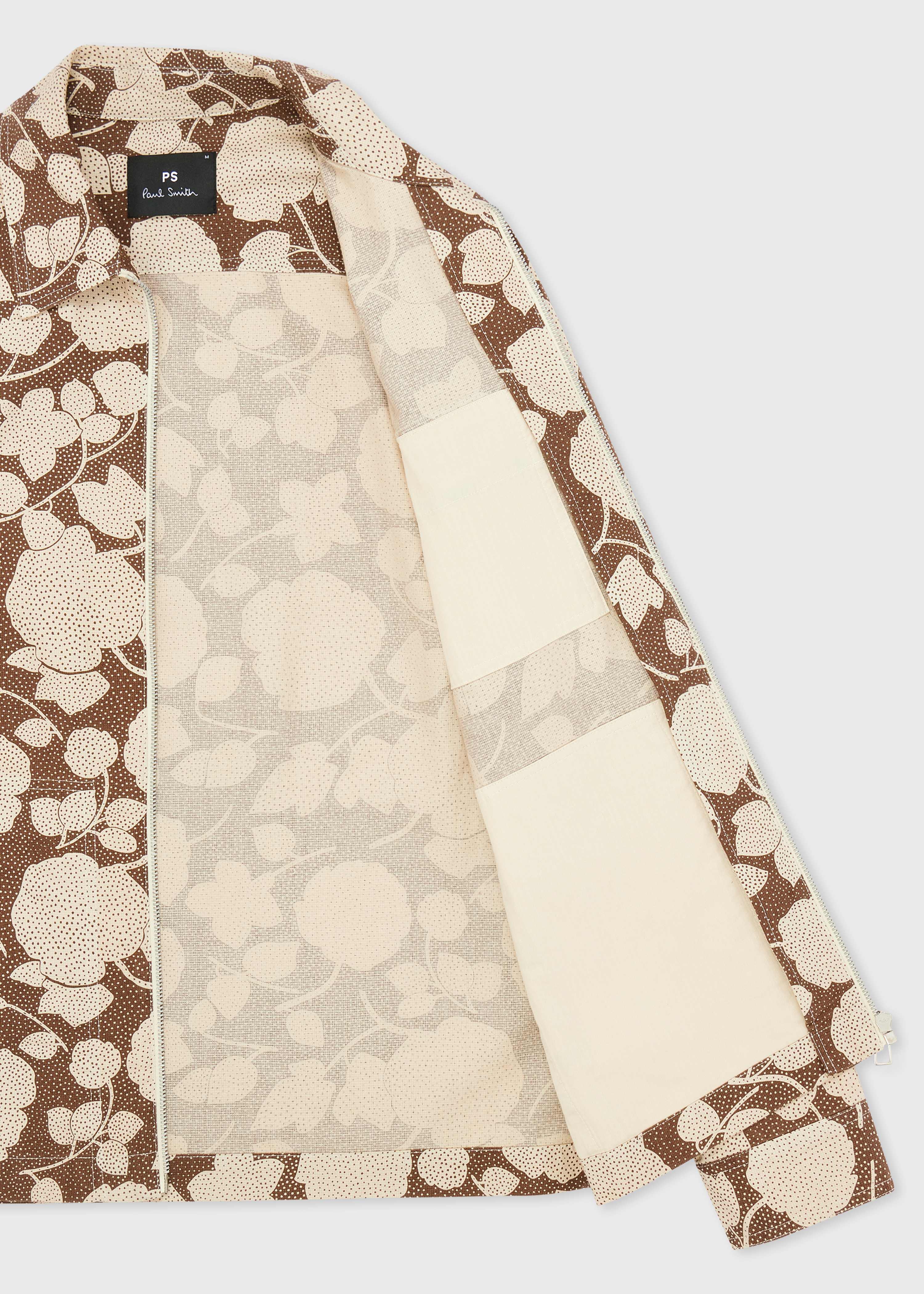 Brown 'Perforated Floral' Cotton Zip Jacket