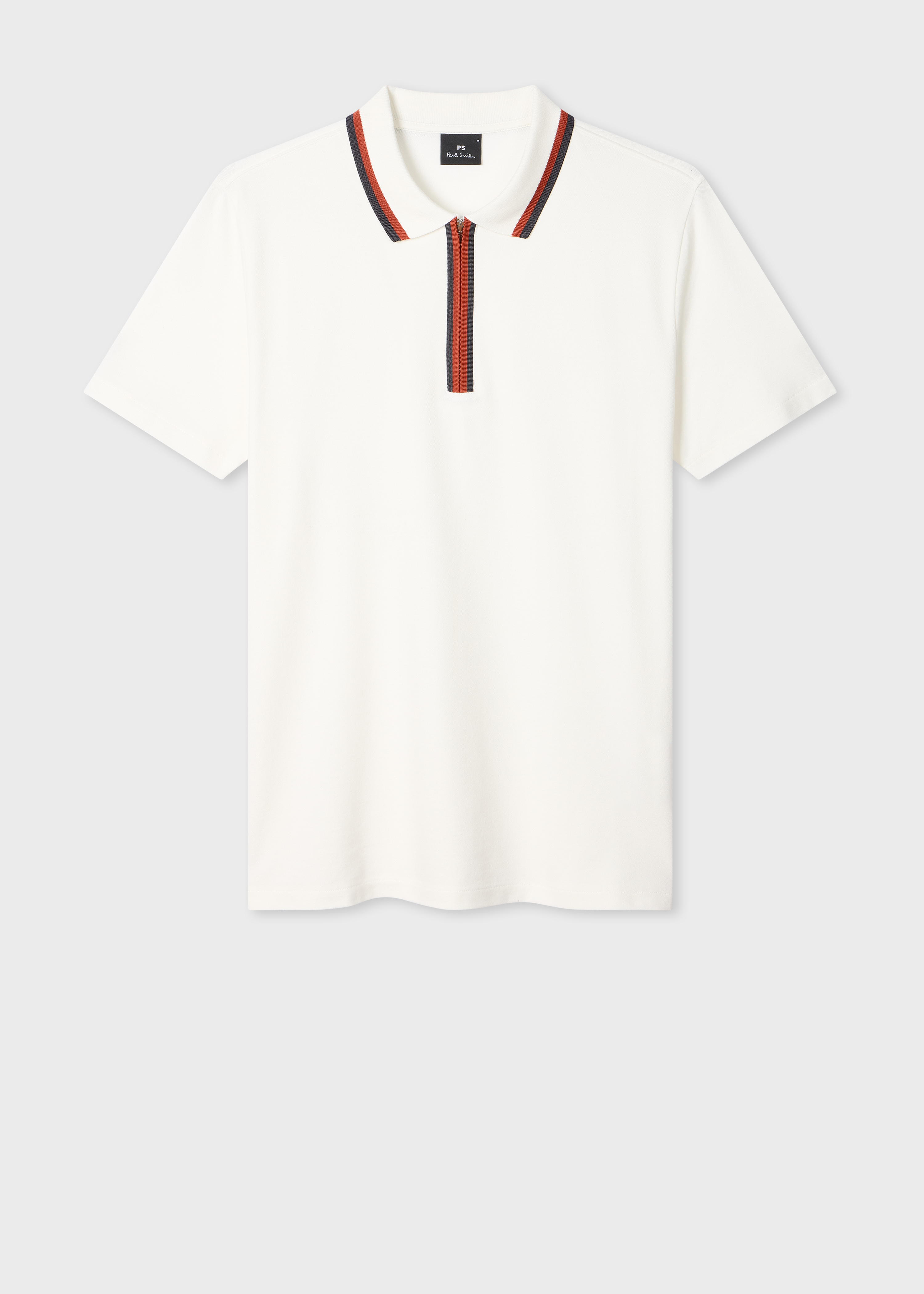 White Contrast Tipping Zip Polo Shirt