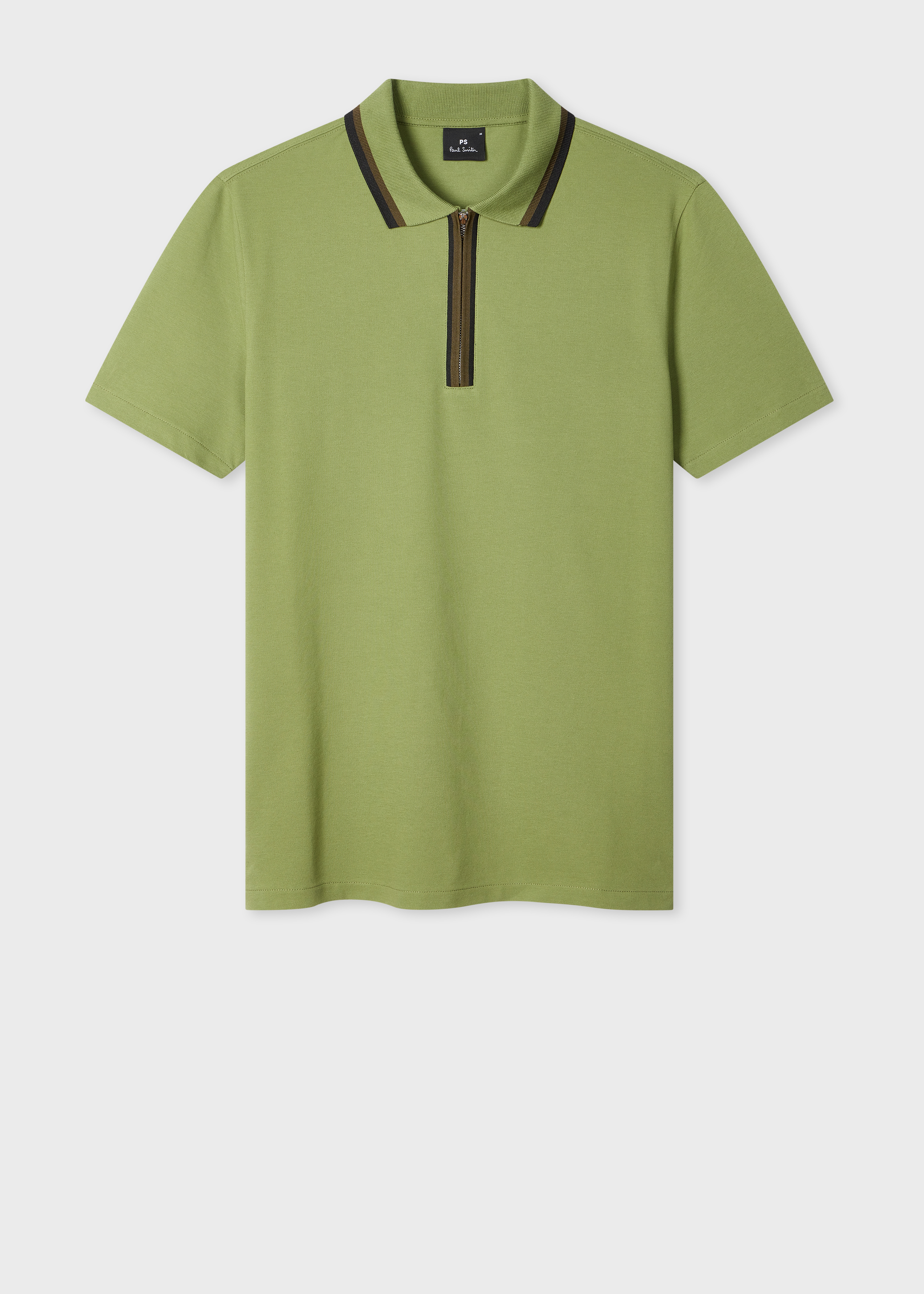 Khaki Contrast Tipping Zip Polo Shirt