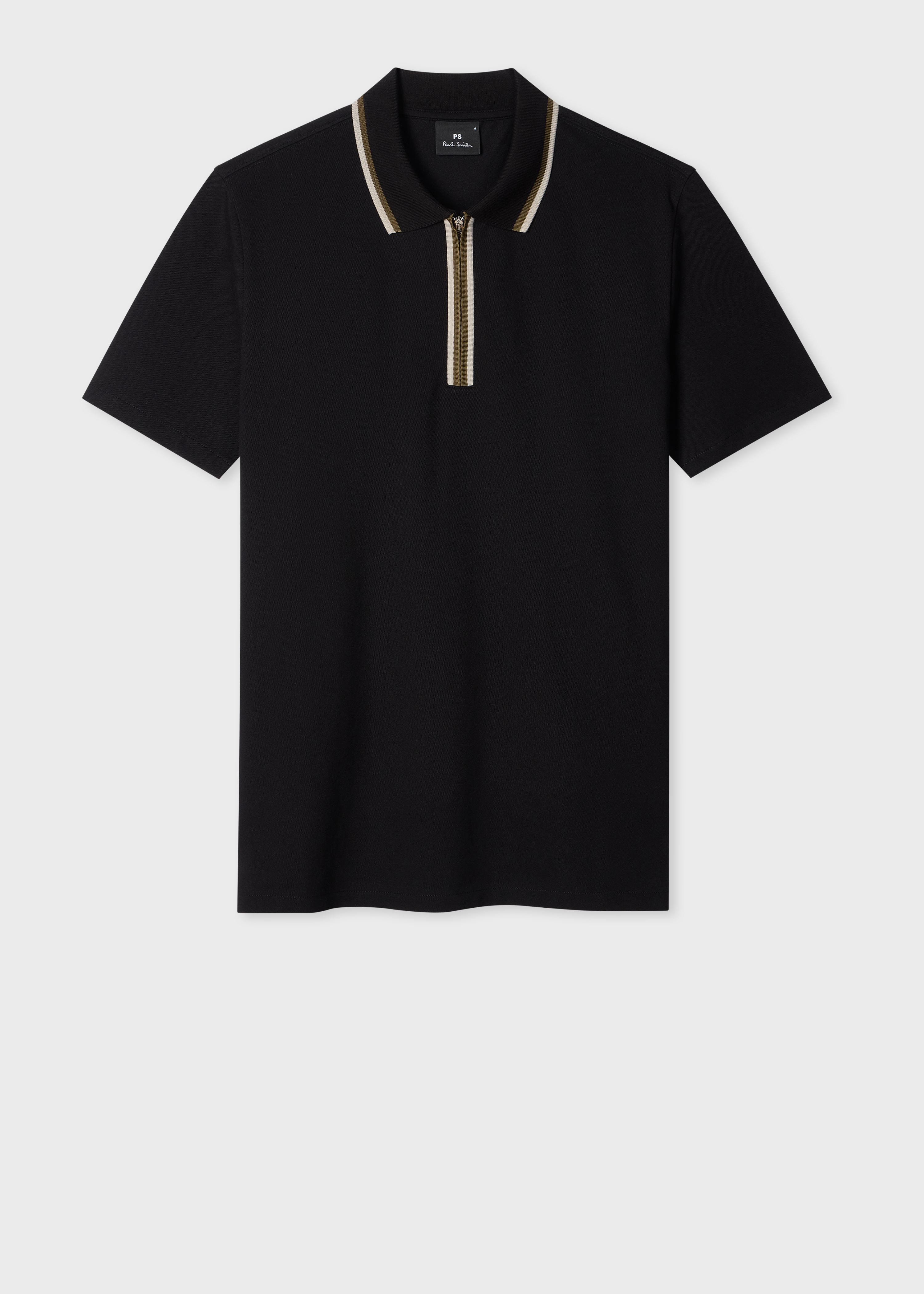 Black Contrast Tipping Zip Polo Shirt