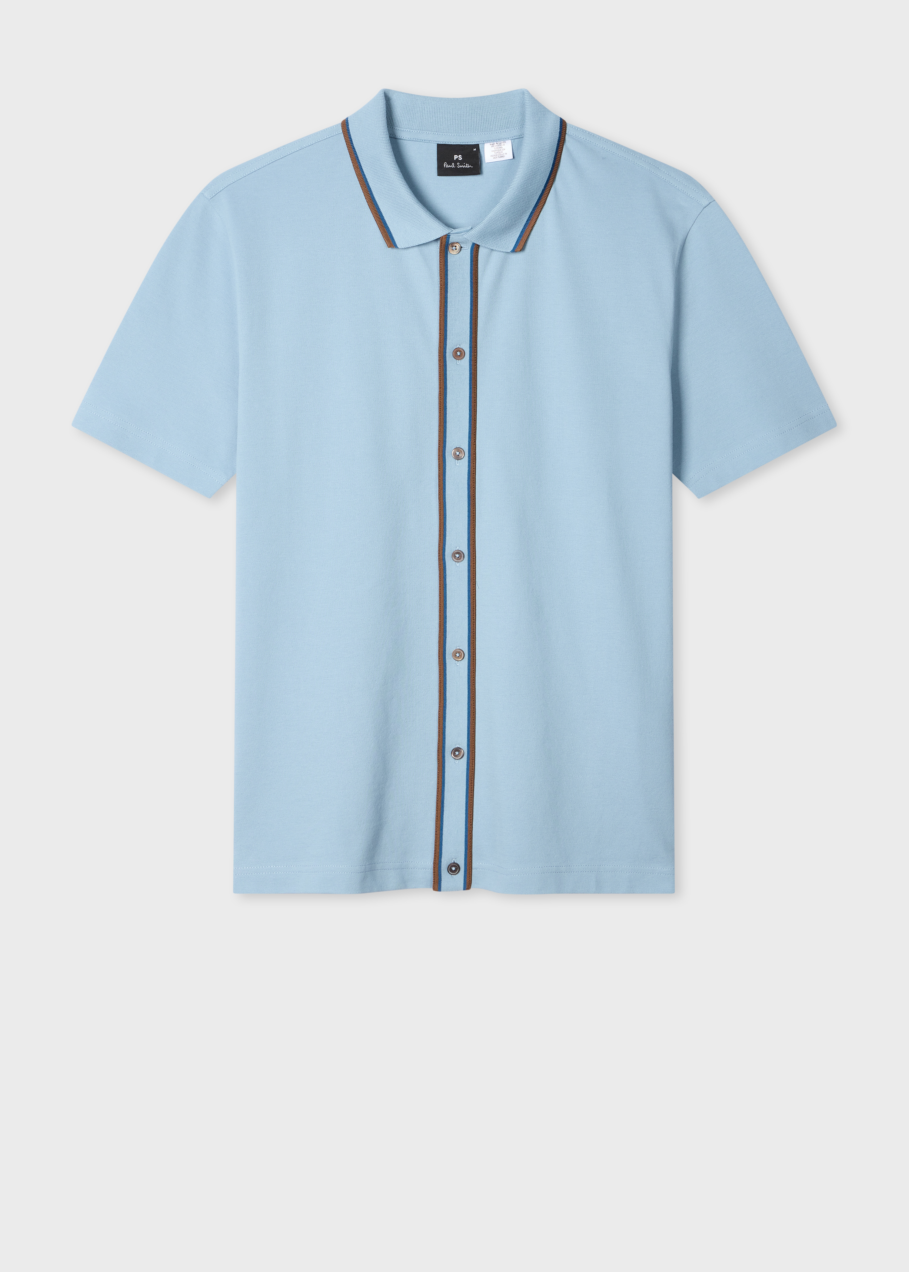 Pale Blue Button-Through Polo Shirt