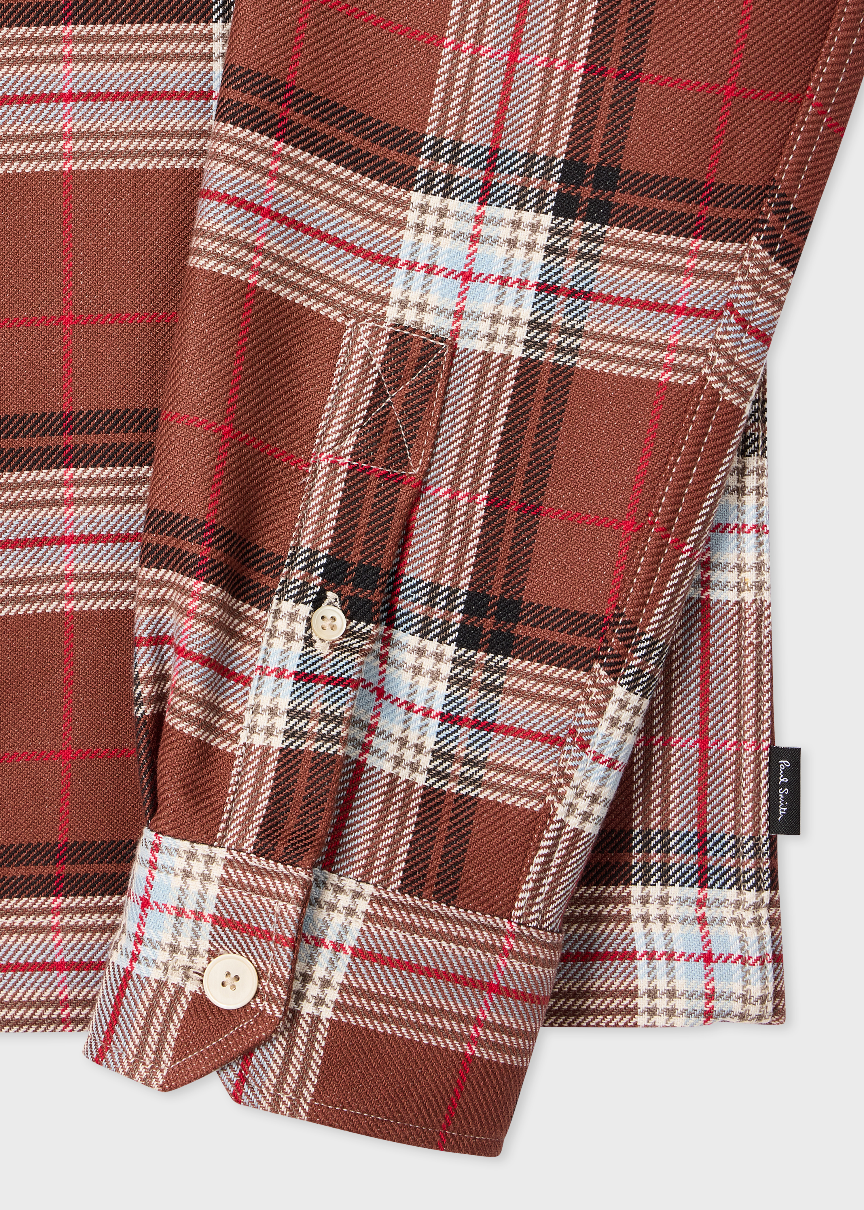 Brown Double-Face Cotton Check Zip-Front Shirt