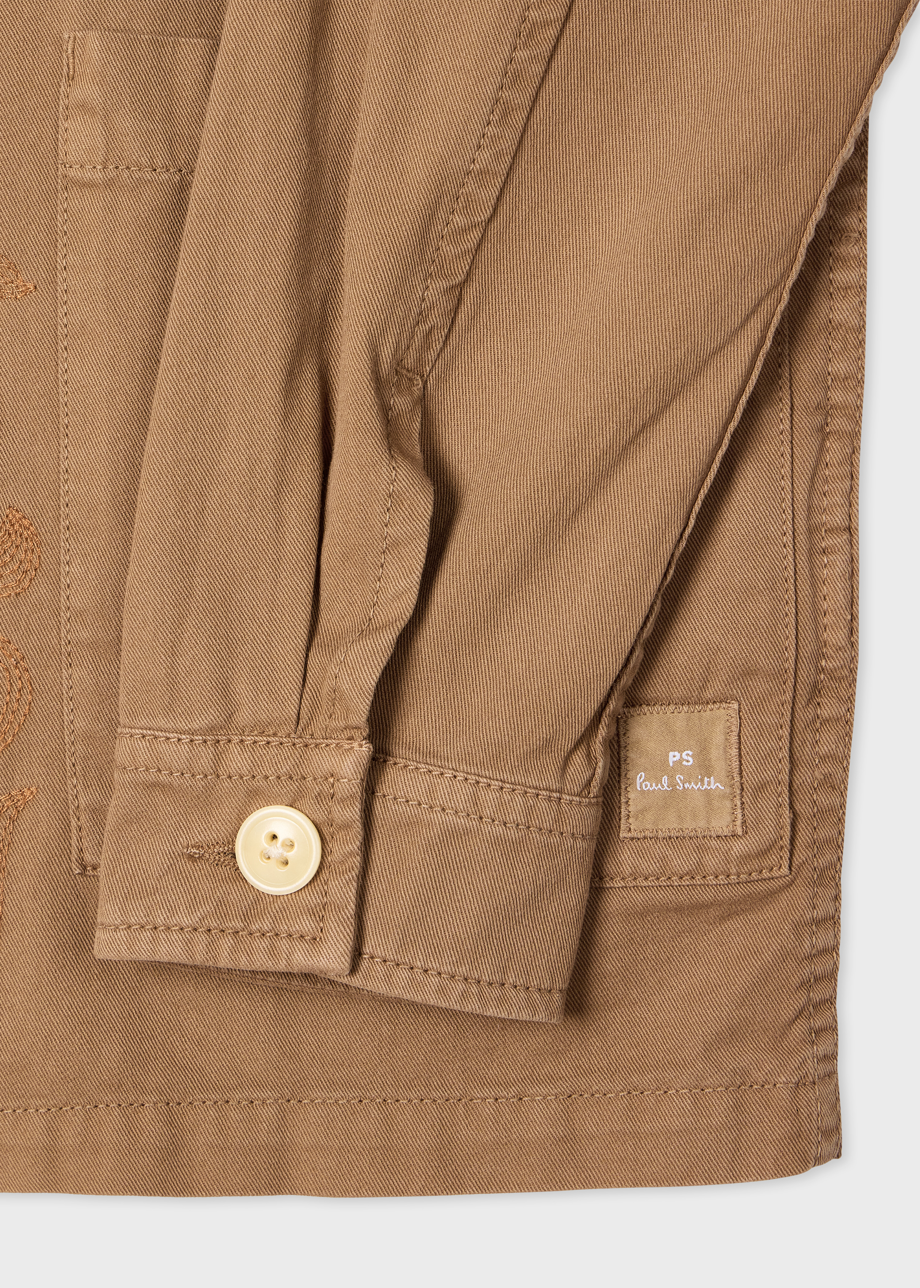 Tan Embroidered-Floral Cotton Work Jacket