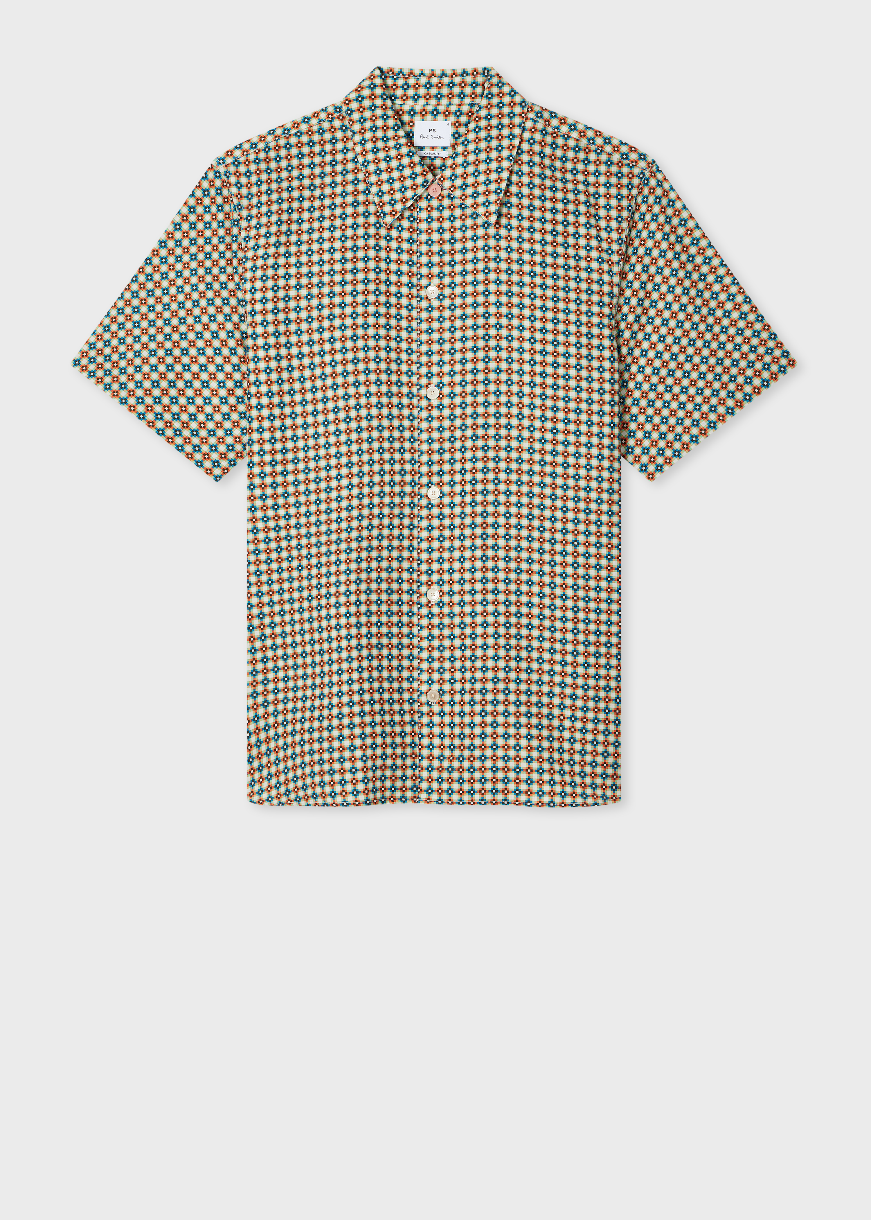 Ecru 'Geo Tile' Print Lyocell-Cotton Shirt