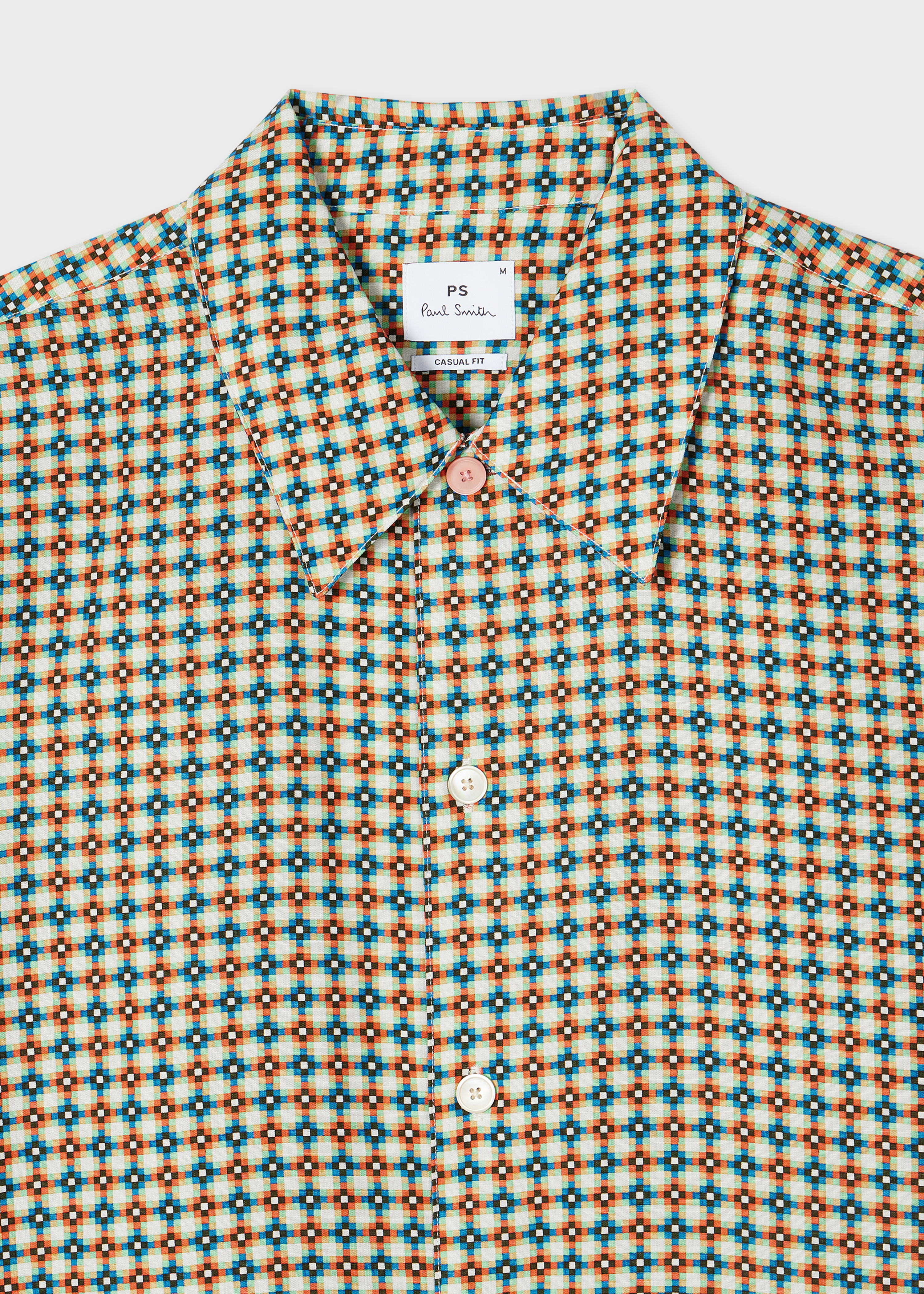 Ecru 'Geo Tile' Print Lyocell-Cotton Shirt