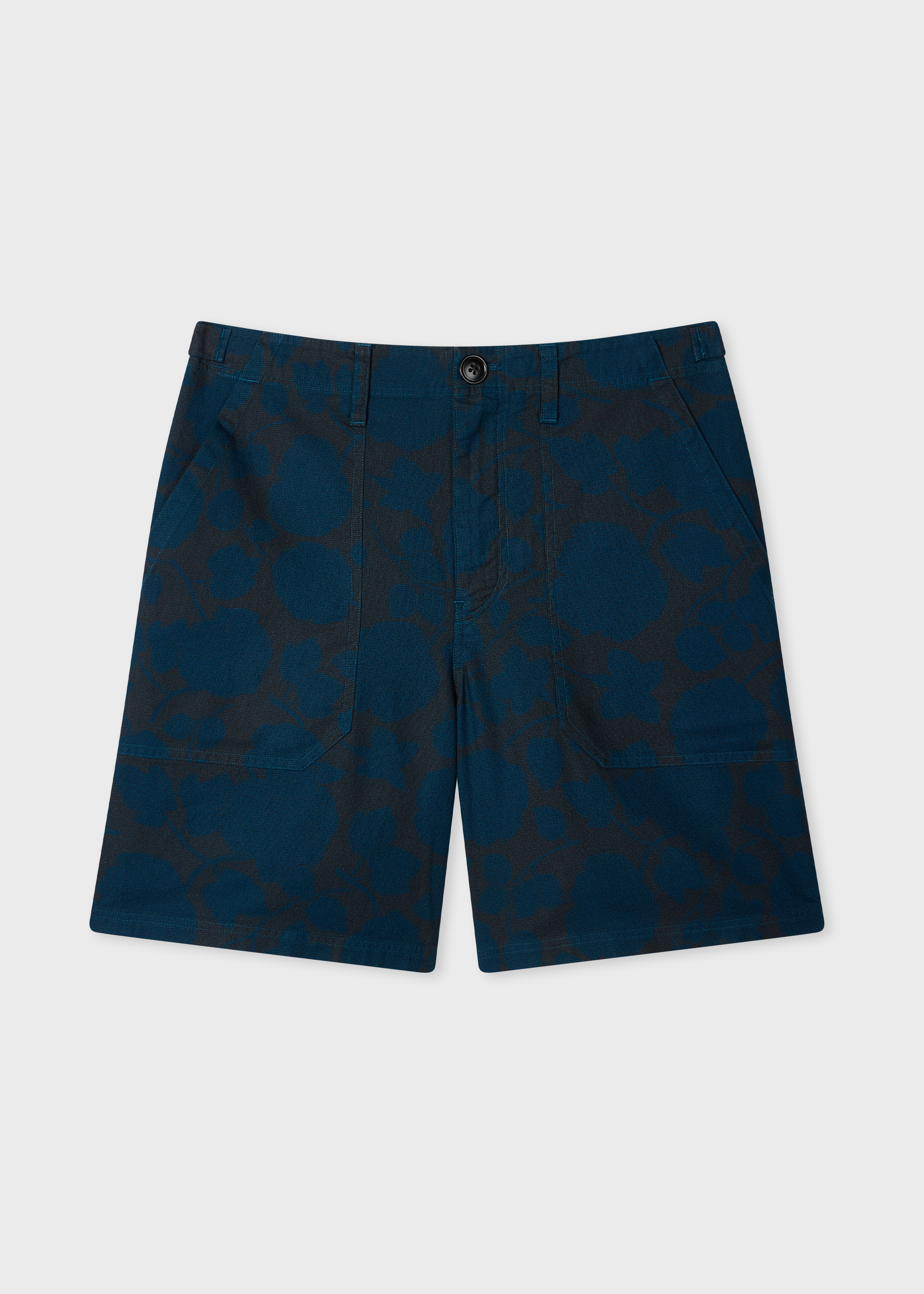 Navy 'Perforated Floral' Cotton Shorts