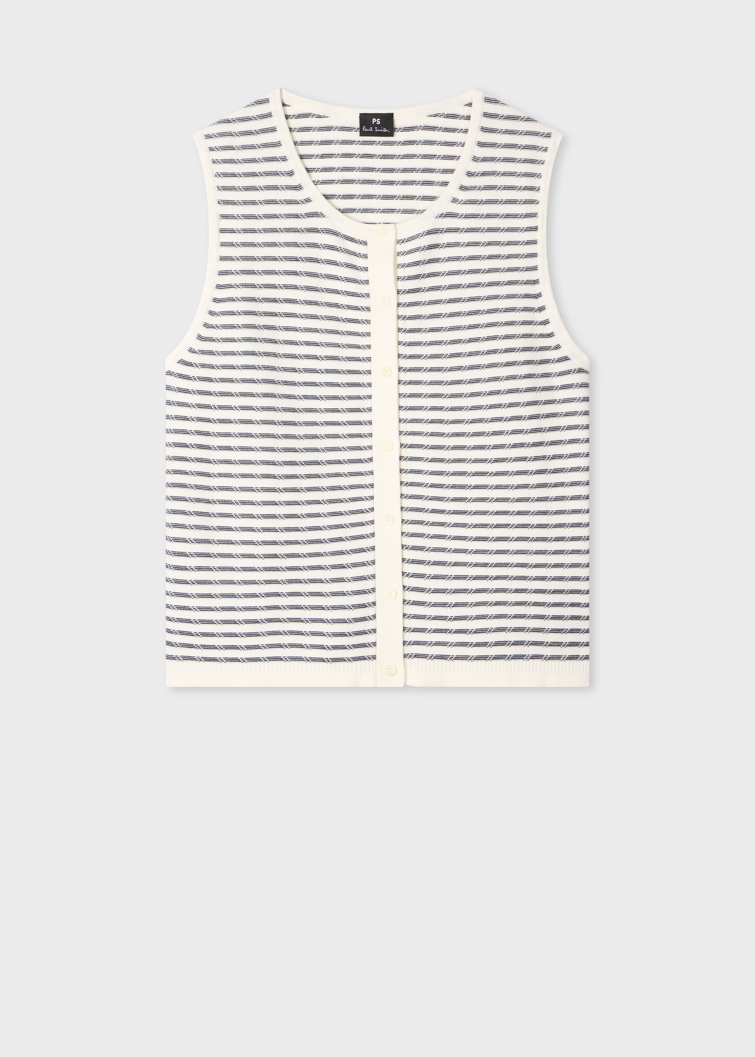 Women's White Knitted Stripe Waistcoat