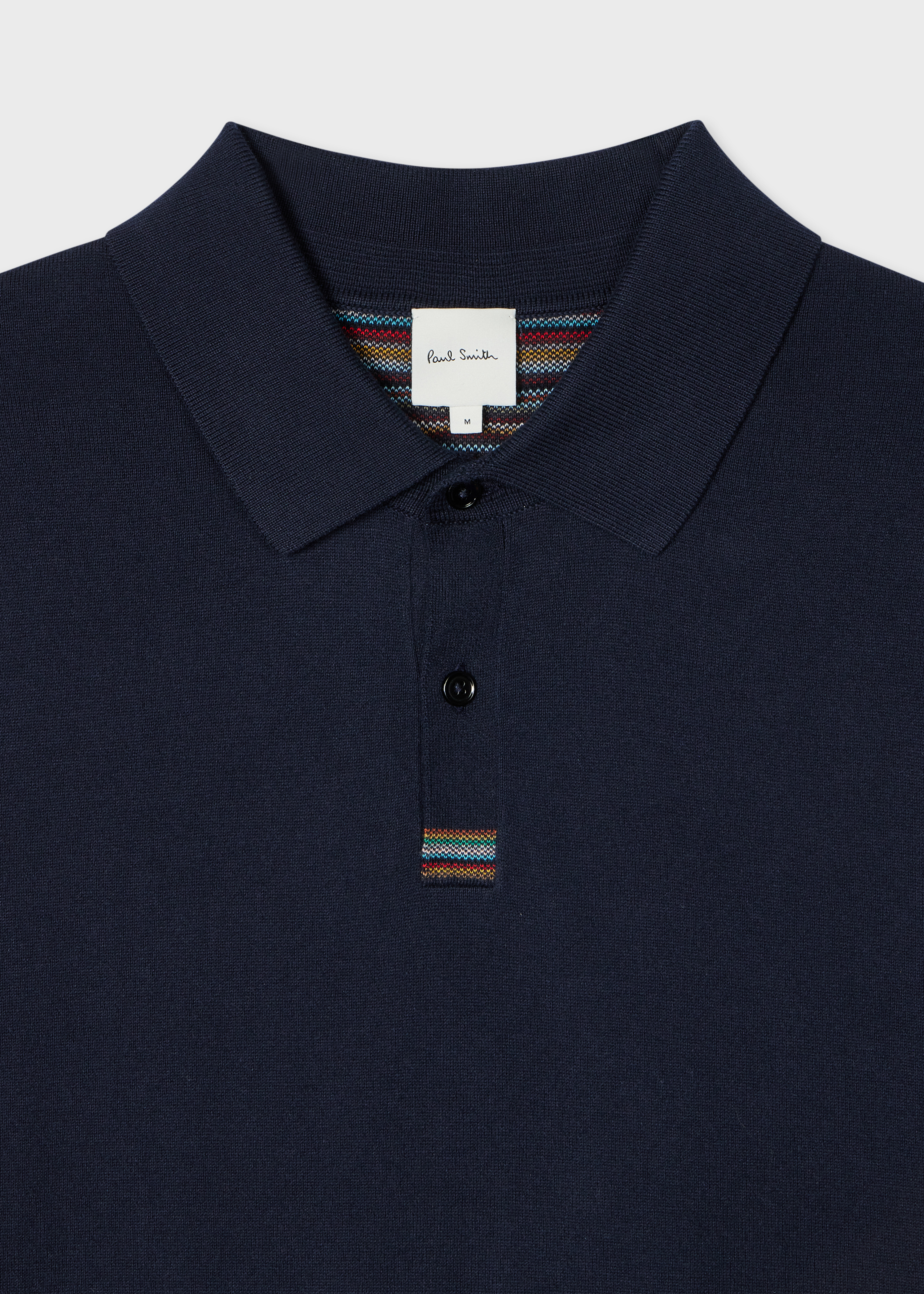 Navy Knitted Cotton 'Signature Stripe' Trim Polo Shirt