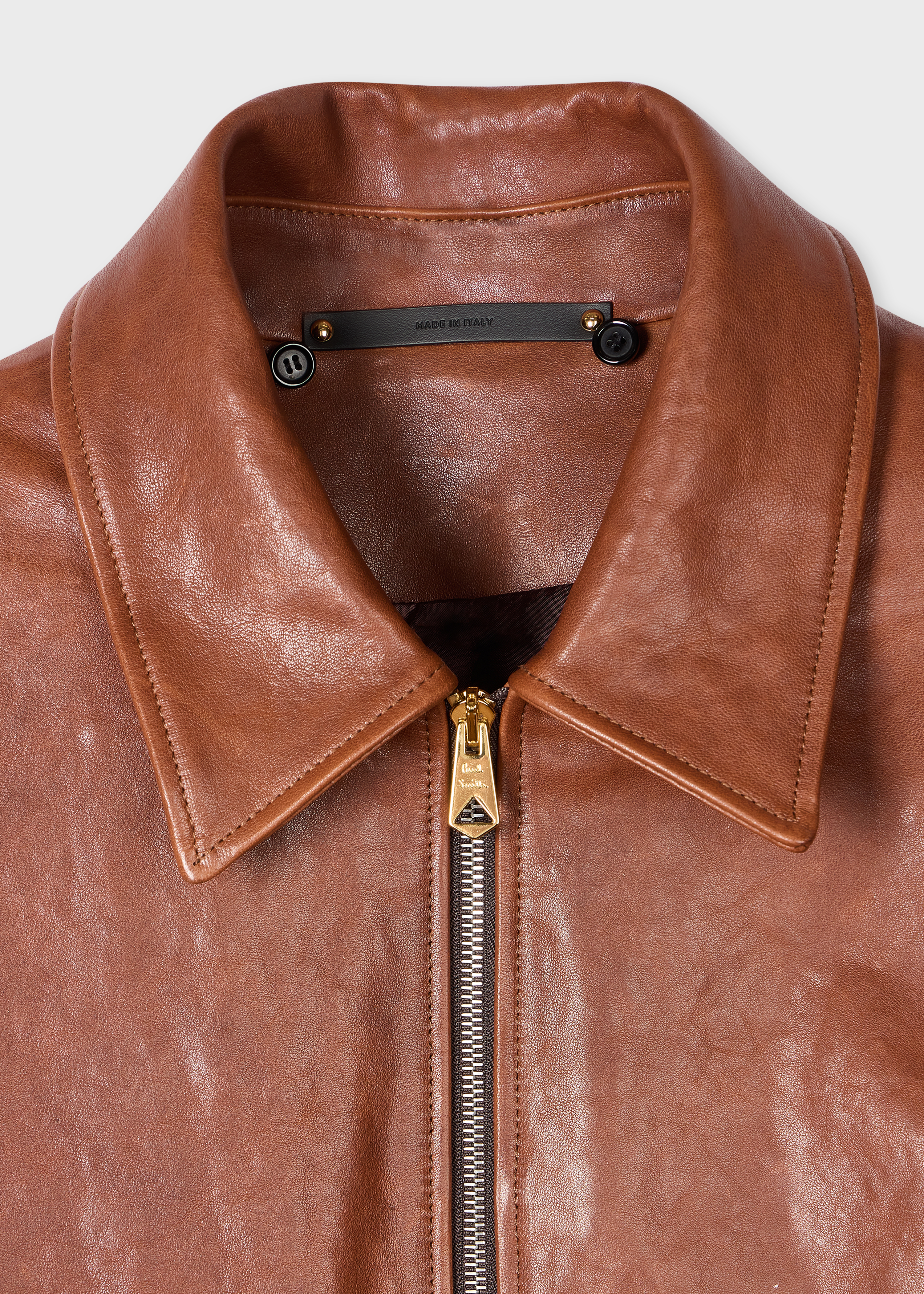 Brown Leather Jacket with Detachable Collar