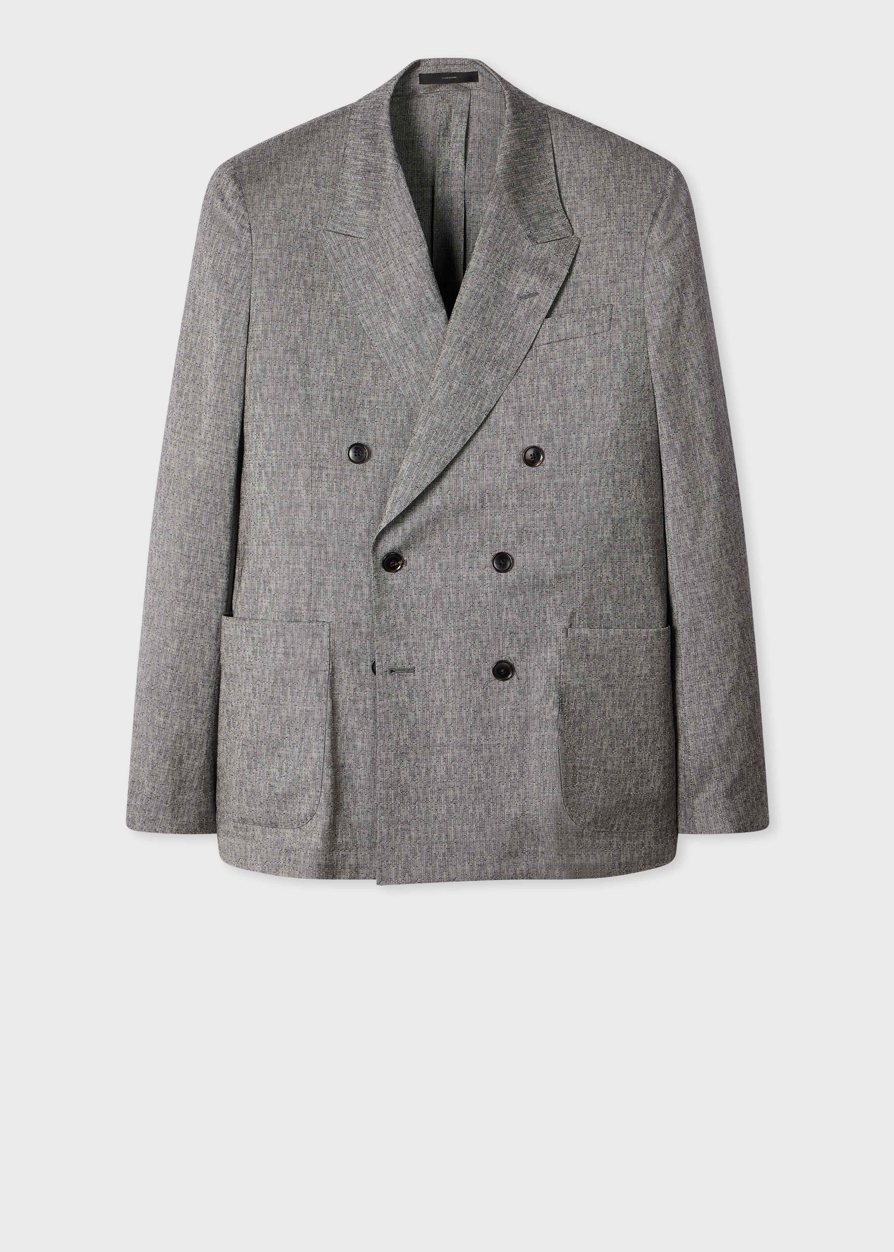 Grey Wool Jacquard Double-Breasted Blazer