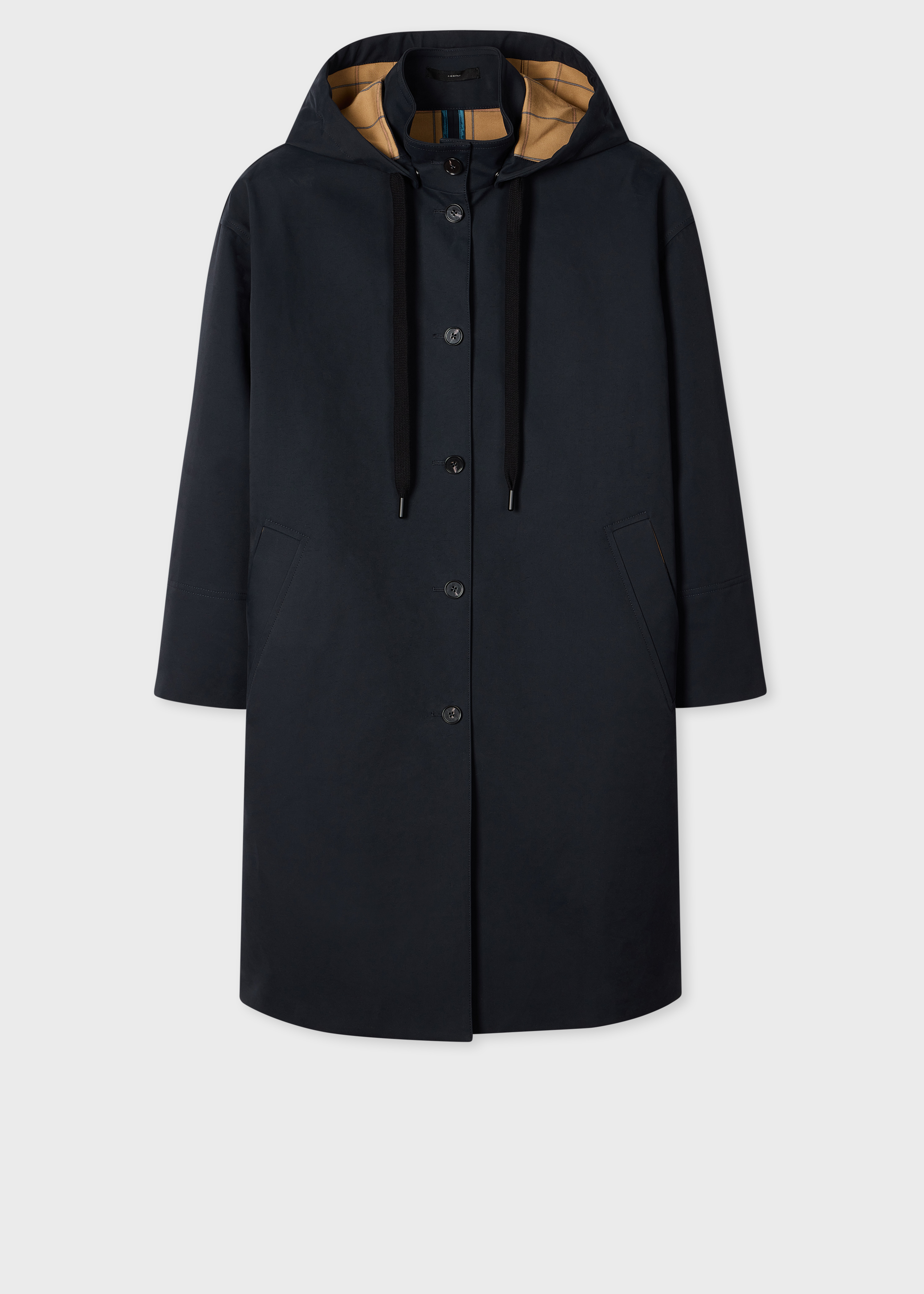 Women's Blue Cotton-Blend Hooded Coat