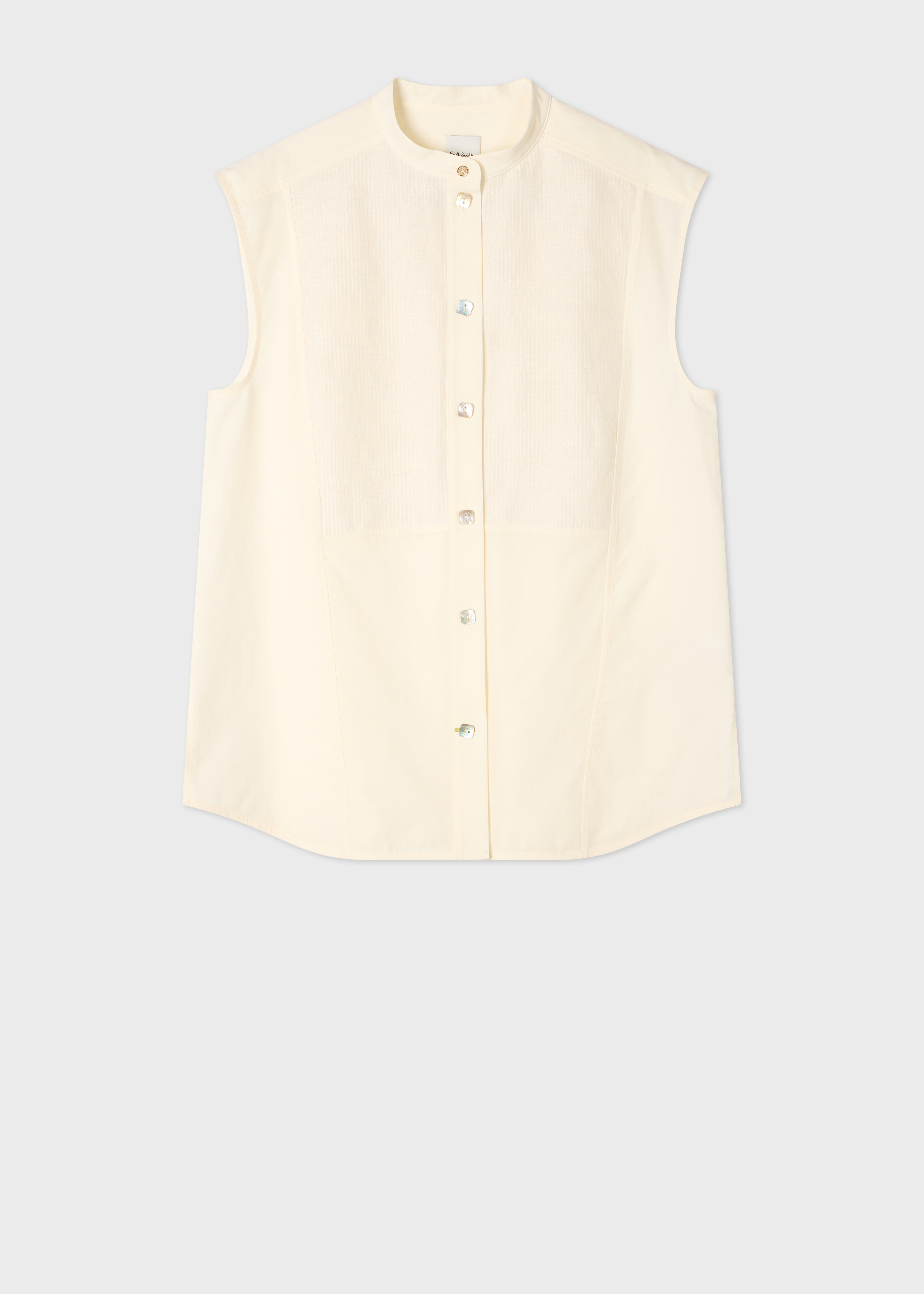 Women's Ecru Sleeveless Grandad Shirt