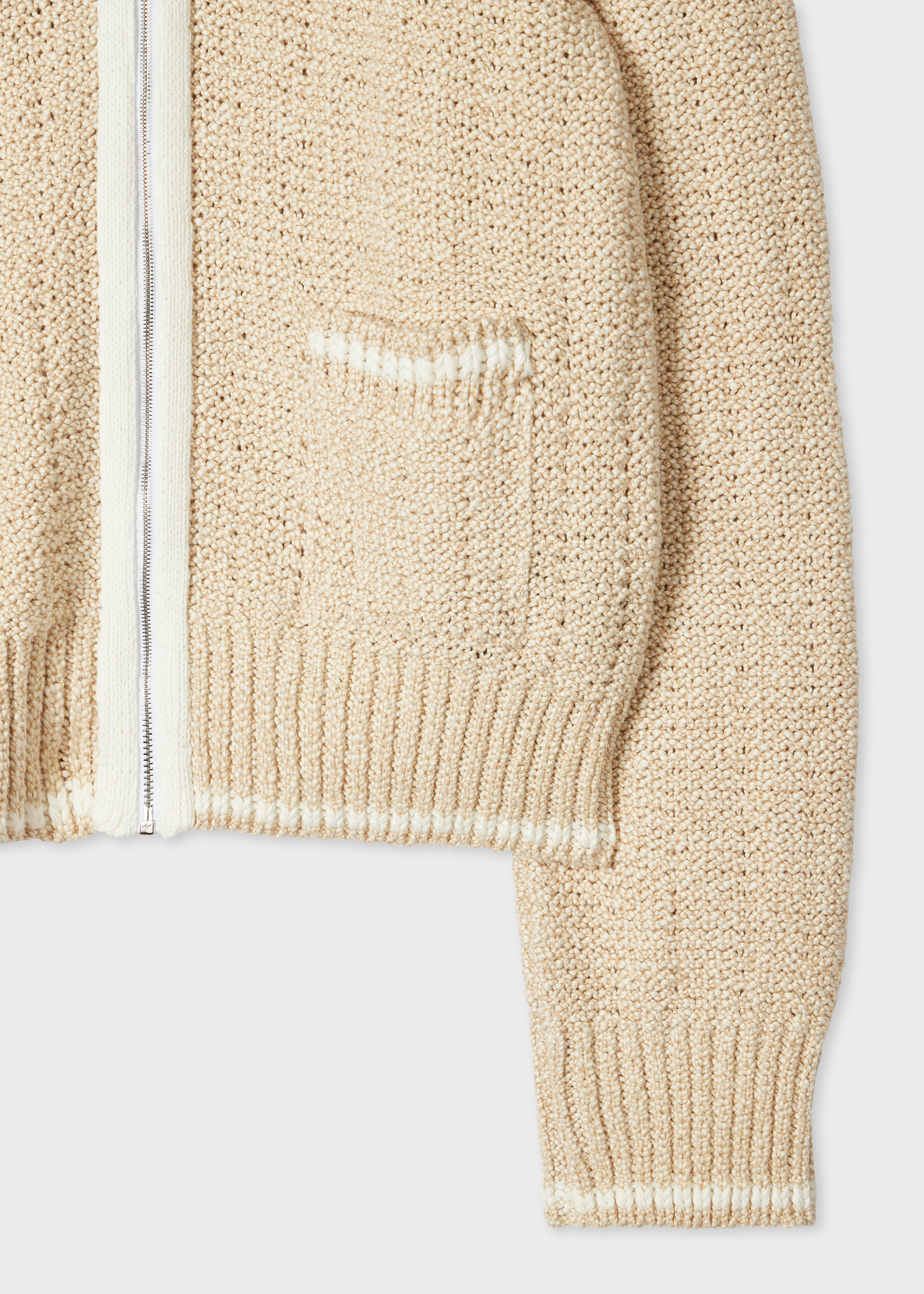 Women's Cream Textured Knit Zip Jacket
