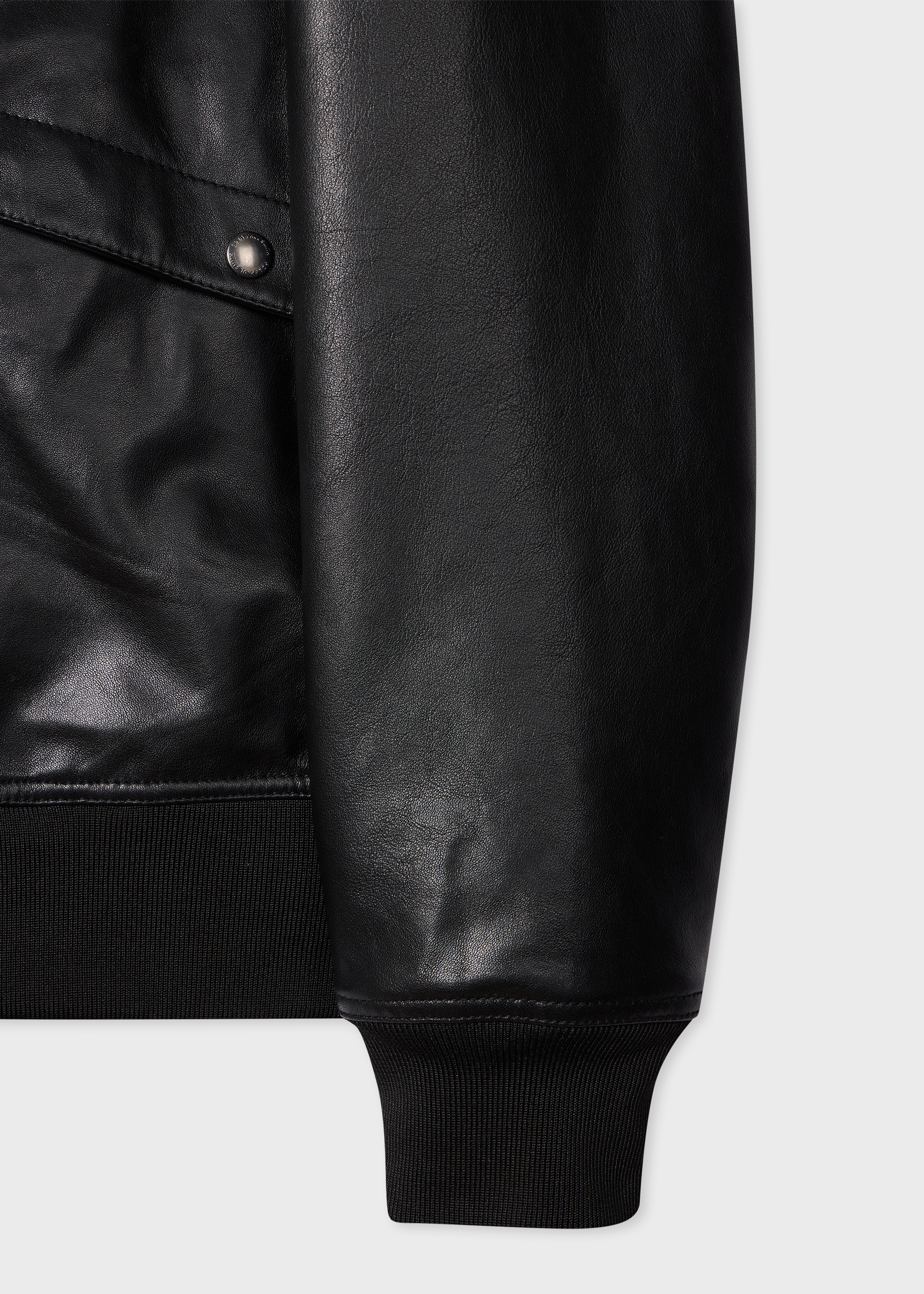 Black Leather Zip-Front Bomber Jacket