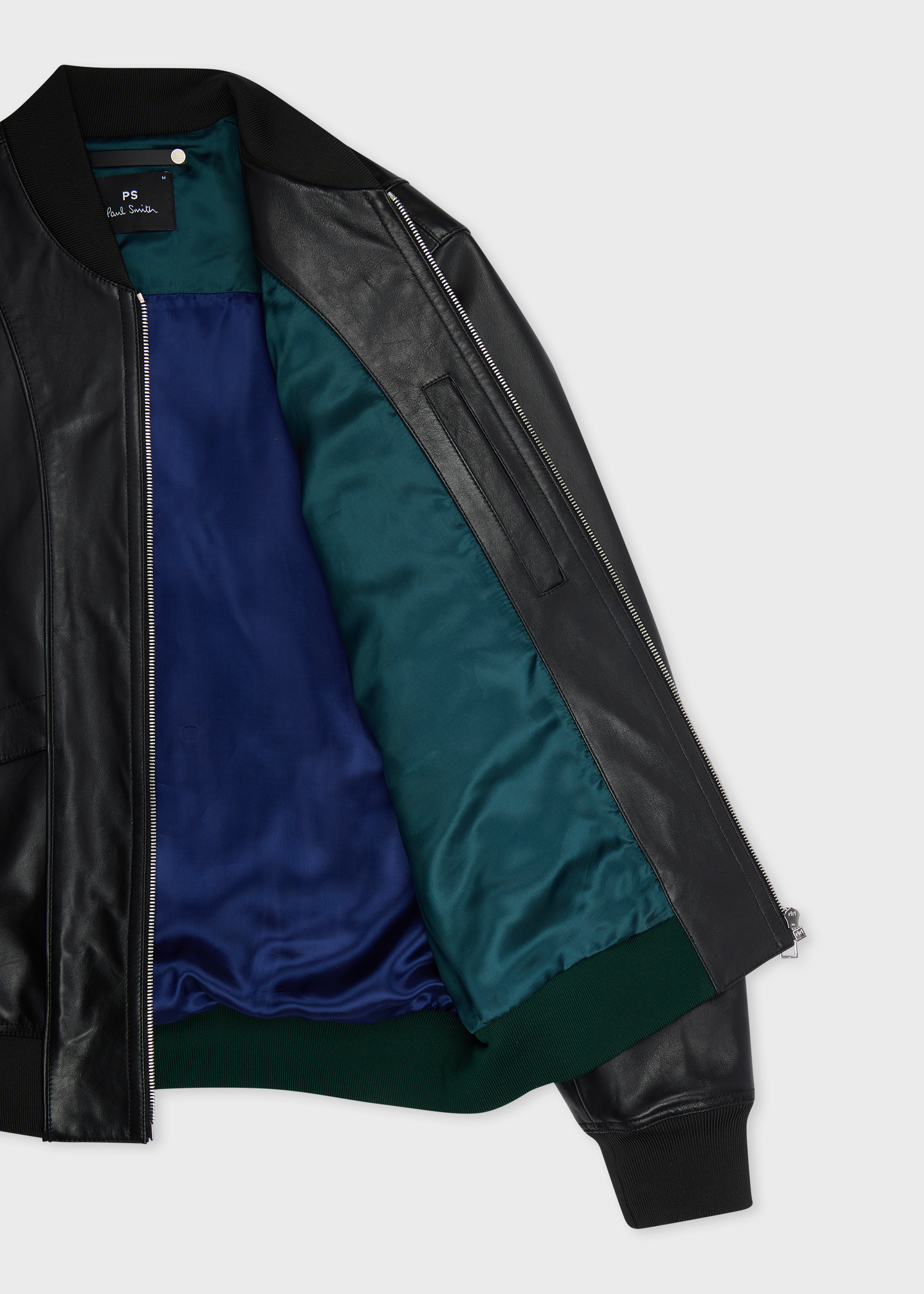 Black Leather Zip-Front Bomber Jacket