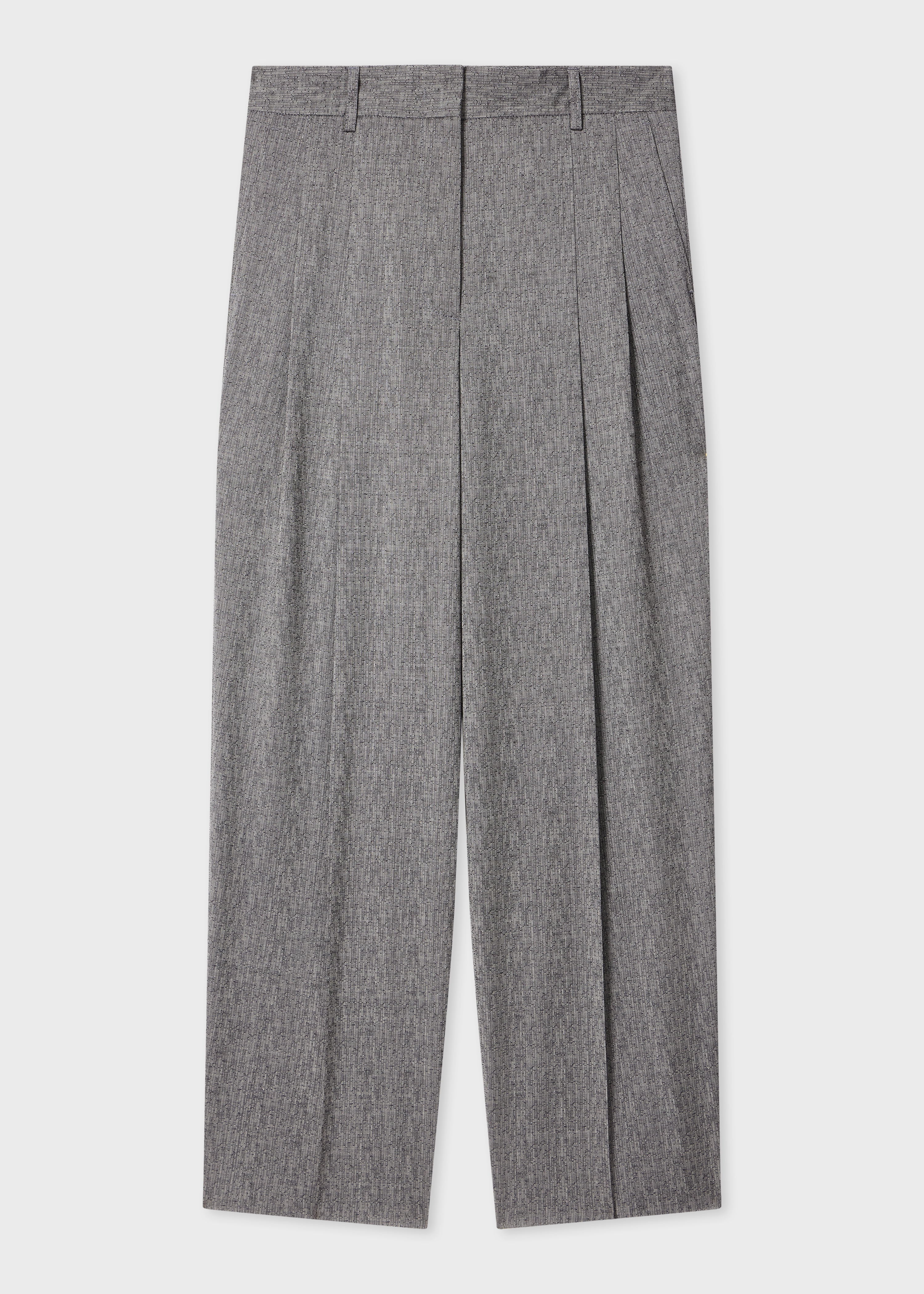 Women's Grey Textured Wool Pleated Trousers