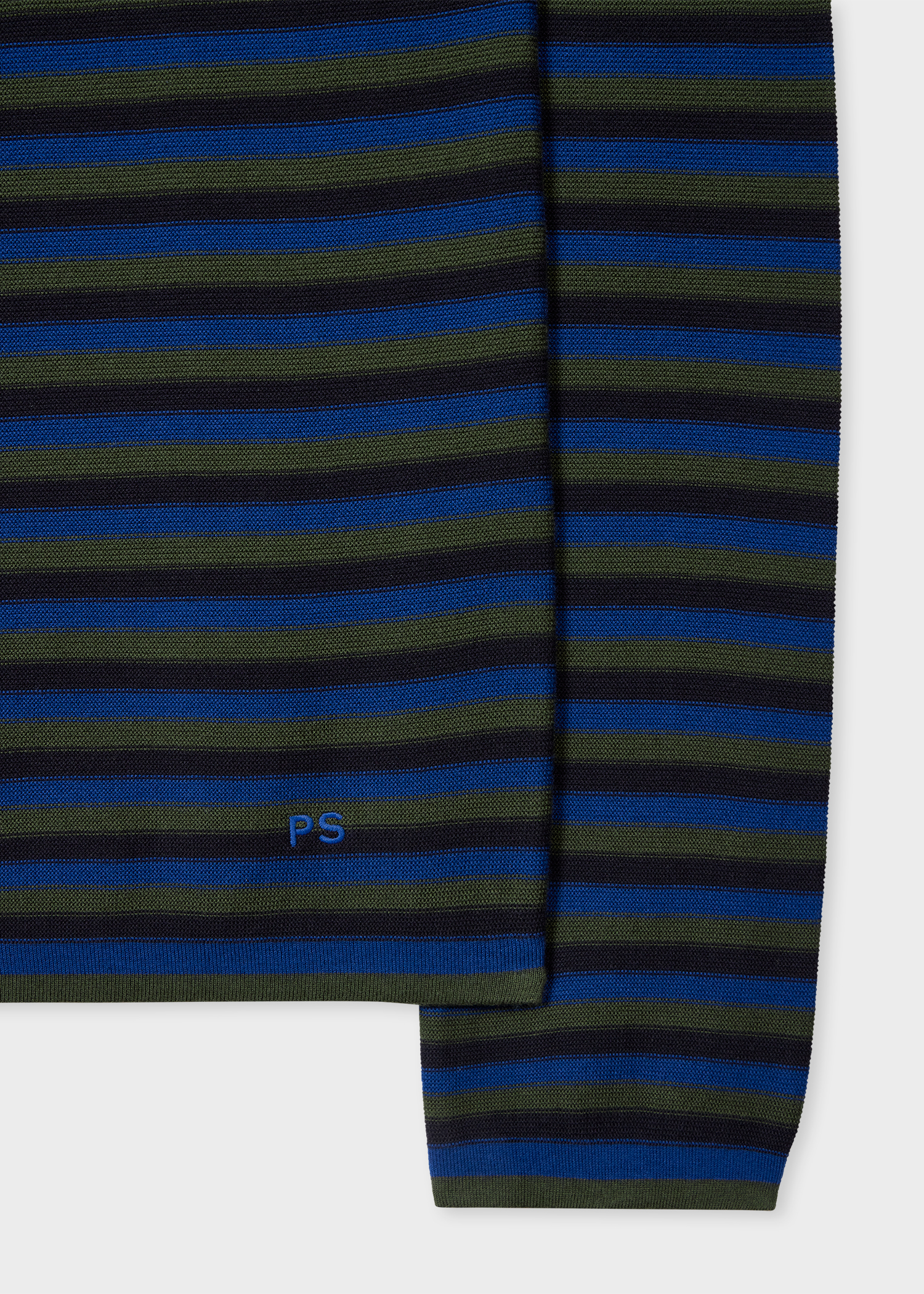 Blue Faded Stripe Knitted Cotton Polo Shirt